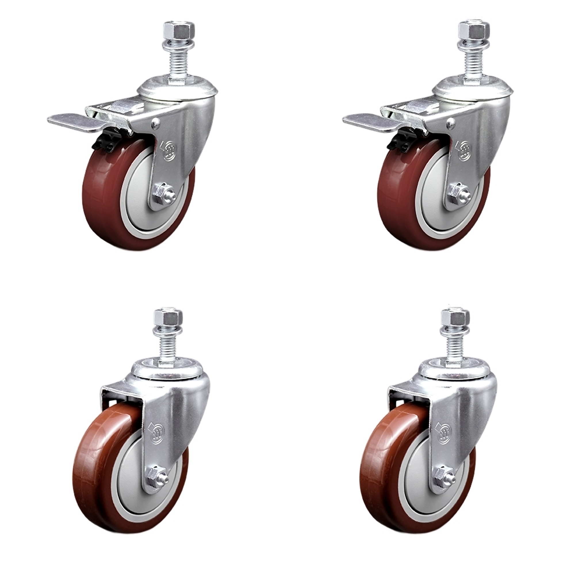 Service Caster, 4Inch x 1 1/4Inch Stem Casters, Wheel Diameter 4 in, Caster Type Swivel, Package (qty.) 4, Model SCC-SSTSTTL20S414-PPUB-MRN-M1215-2S2