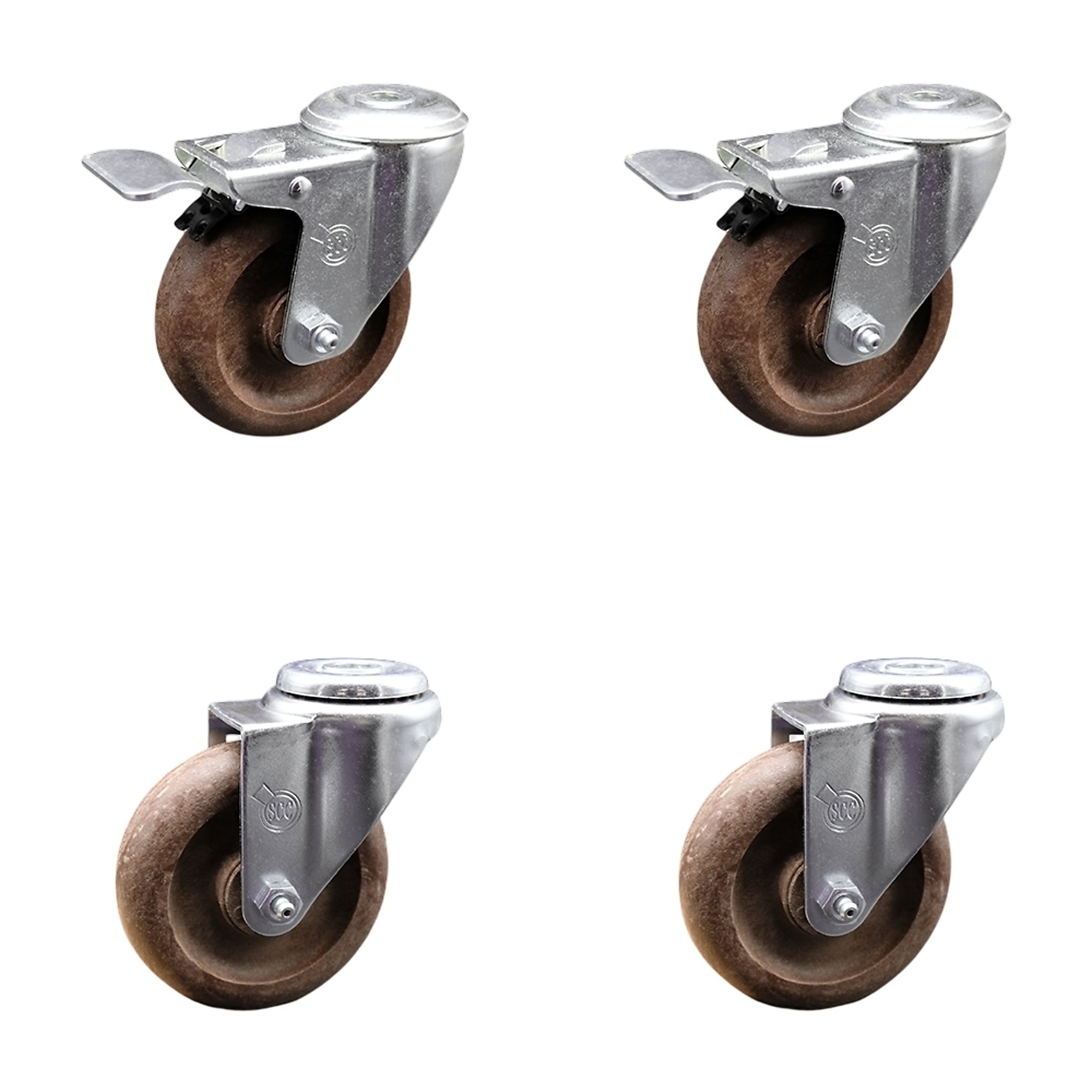 Service Caster, 4Inch x 1 1/4Inch Stem Casters, Wheel Diameter 4 in, Caster Type Swivel, Package (qty.) 4, Model SCC-BHTTL20S414-GFNSHT-2-S-2