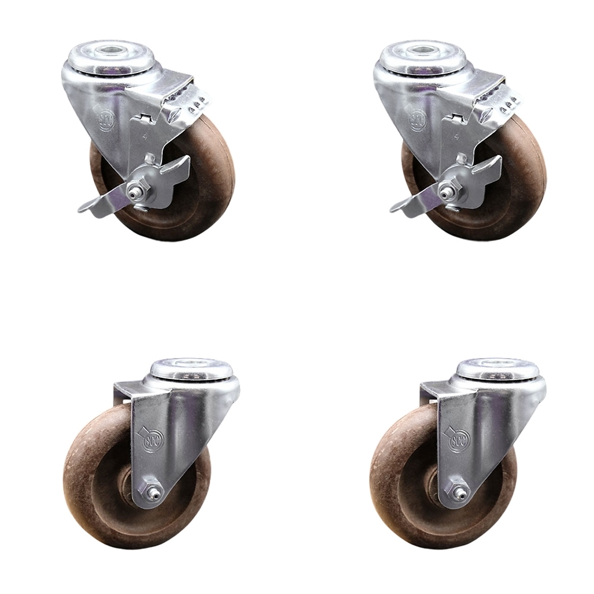 Service Caster, 4Inch x 1 1/4Inch Stem Casters, Wheel Diameter 4 in, Caster Type Swivel, Package (qty.) 4, Model SCC-BH20S414-GFNSHT-2-TLB-2