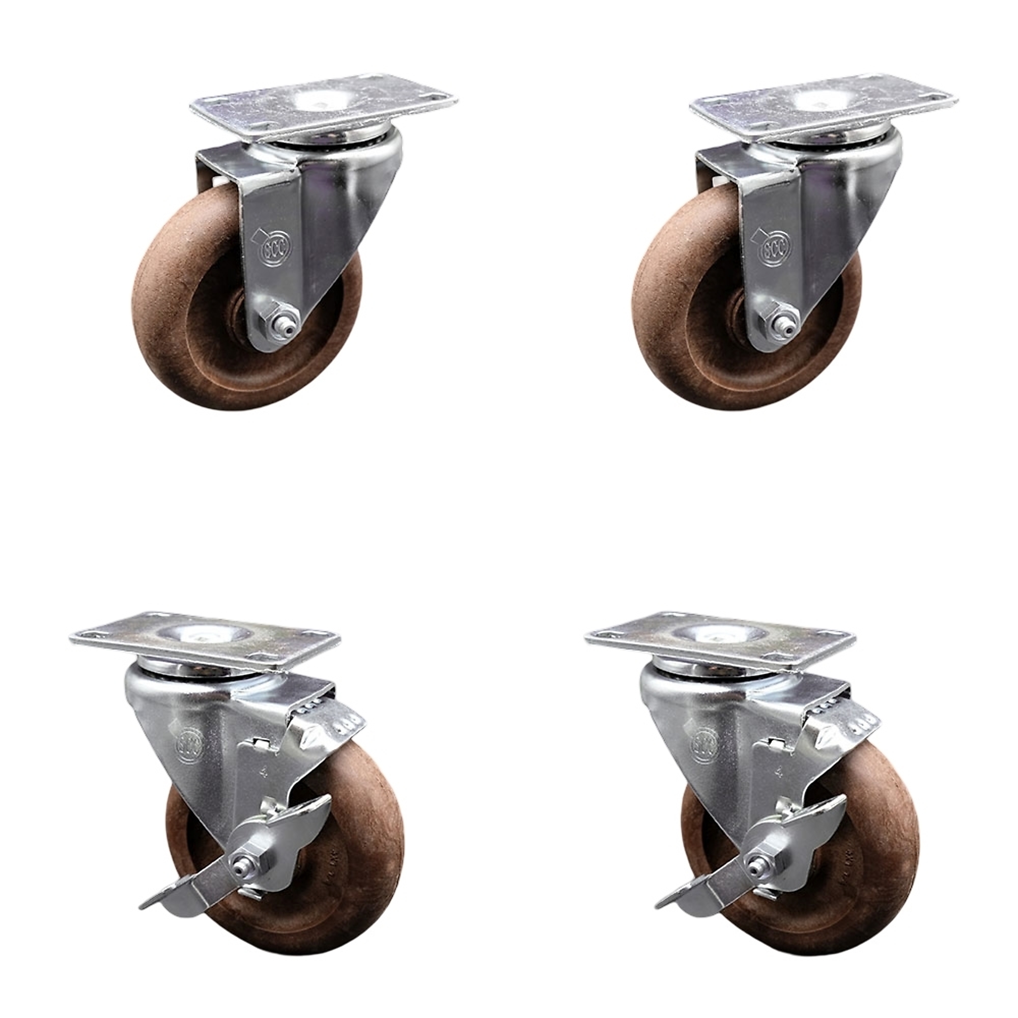 Service Caster, 4Inch x 1 1/4Inch Plate Casters, Wheel Diameter 4 in, Caster Type Swivel, Package (qty.) 4, Model SCC-SS20S414-GFNSHT-2-TLB-2