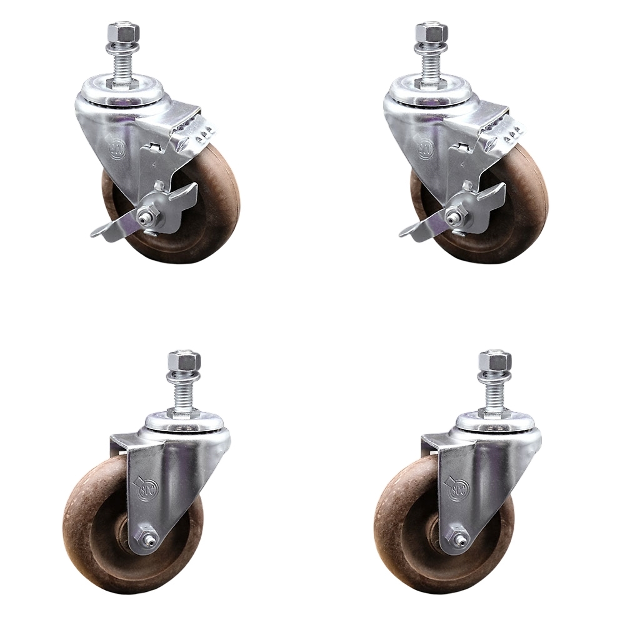 Service Caster, 4Inch x 1 1/4Inch Stem Casters, Wheel Diameter 4 in, Caster Type Swivel, Package (qty.) 4, Model SCC-TS20S414-GFNSHT-121315-2-TLB-2