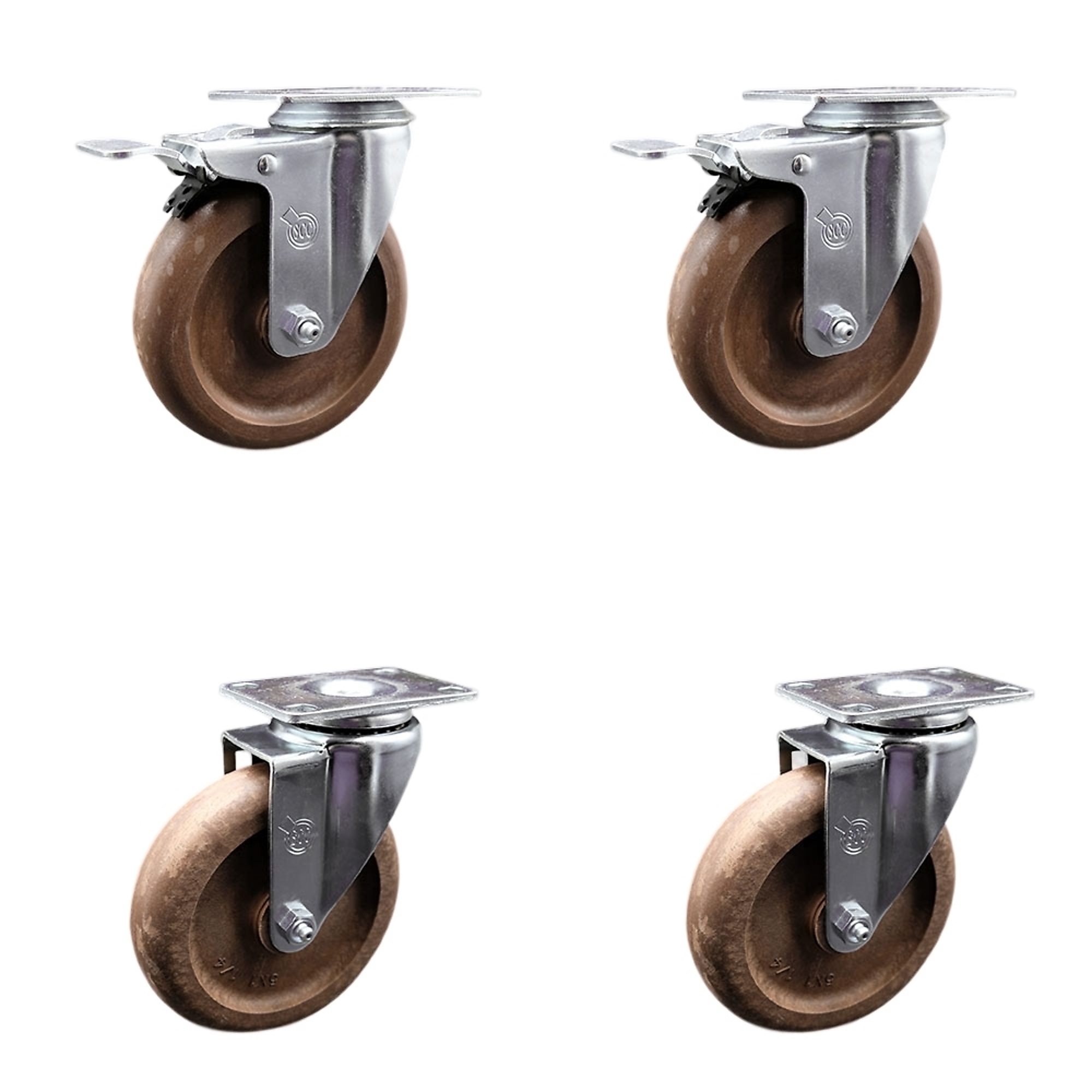 Service Caster, 5Inch x 1 1/4Inch Plate Casters, Wheel Diameter 5 in, Caster Type Swivel, Package (qty.) 4, Model SCC-SSTTL20S514-GFNSHT-2-S-2