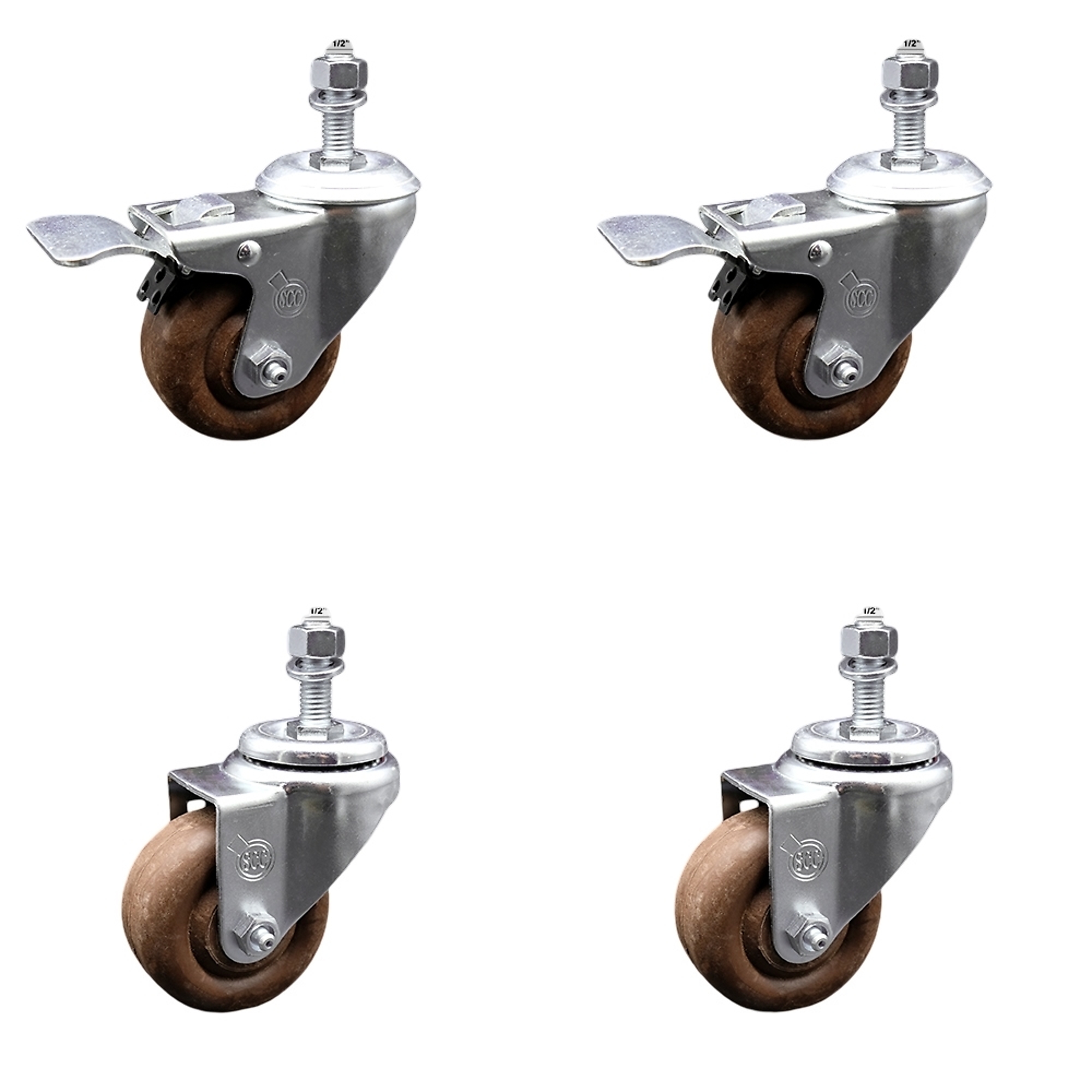 Service Caster, 3Inch x 1 1/4Inch Stem Casters, Wheel Diameter 3 in, Caster Type Swivel, Package (qty.) 4, Model SCC-SSTSTTL20S314-GFNSHT-121315-2-S2