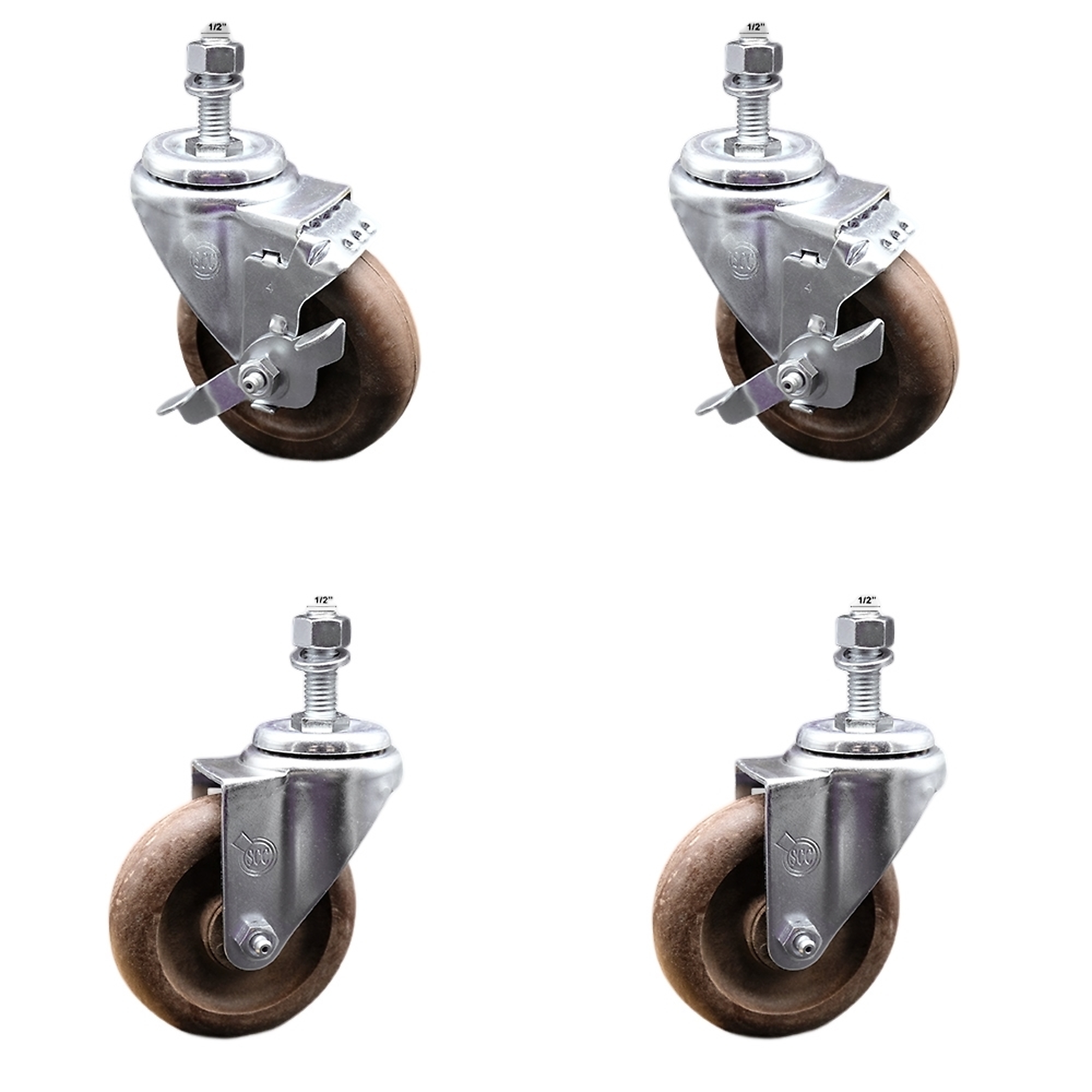 Service Caster, 4Inch x 1 1/4Inch Stem Casters, Wheel Diameter 4 in, Caster Type Swivel, Package (qty.) 4, Model SCC-SSTS20S414-GFNSHT-121315-2-TLB-2