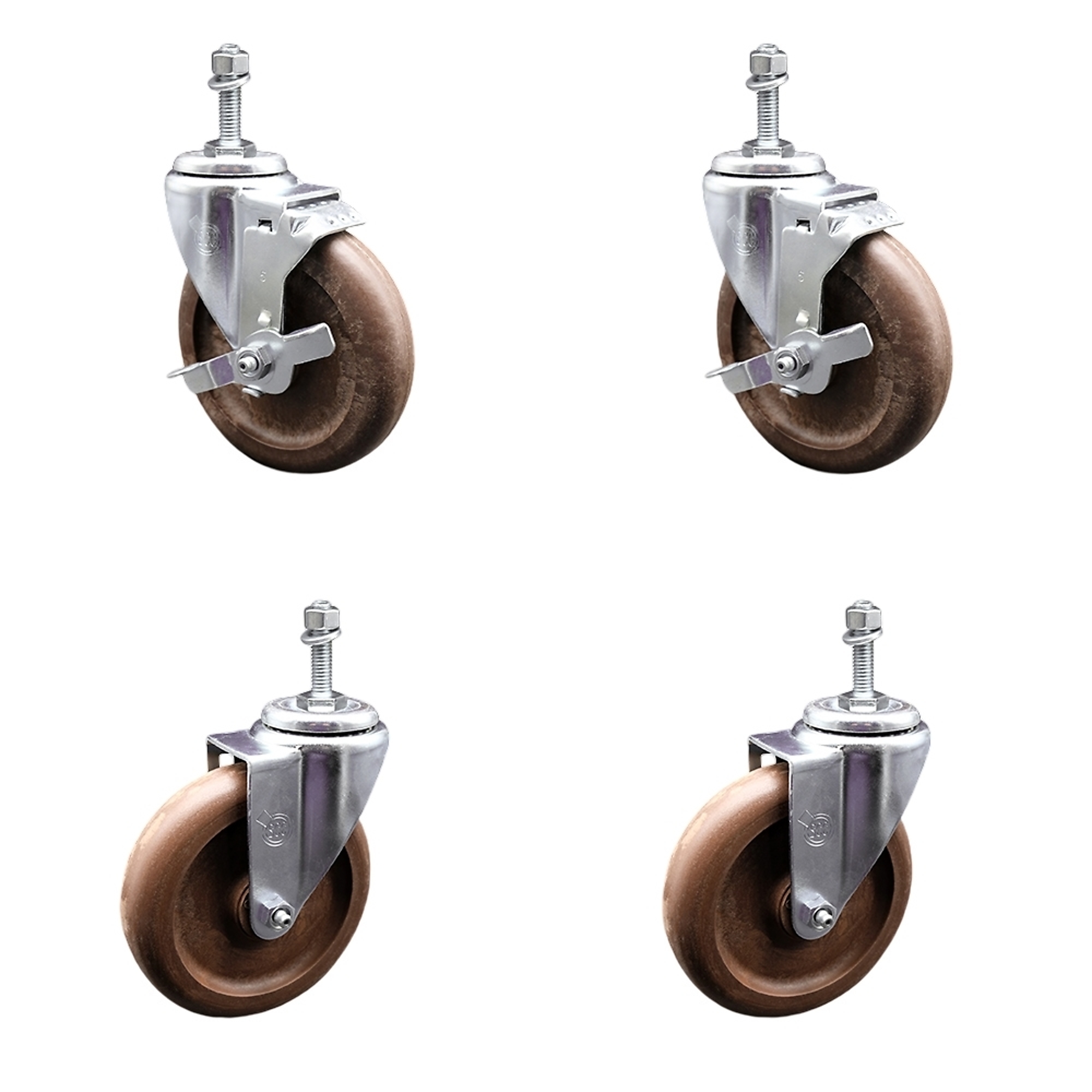 Service Caster, 5Inch x 1 1/4Inch Stem Casters, Wheel Diameter 5 in, Caster Type Swivel, Package (qty.) 4, Model SCC-TS20S514-GFNSHT-381615-2-TLB-2