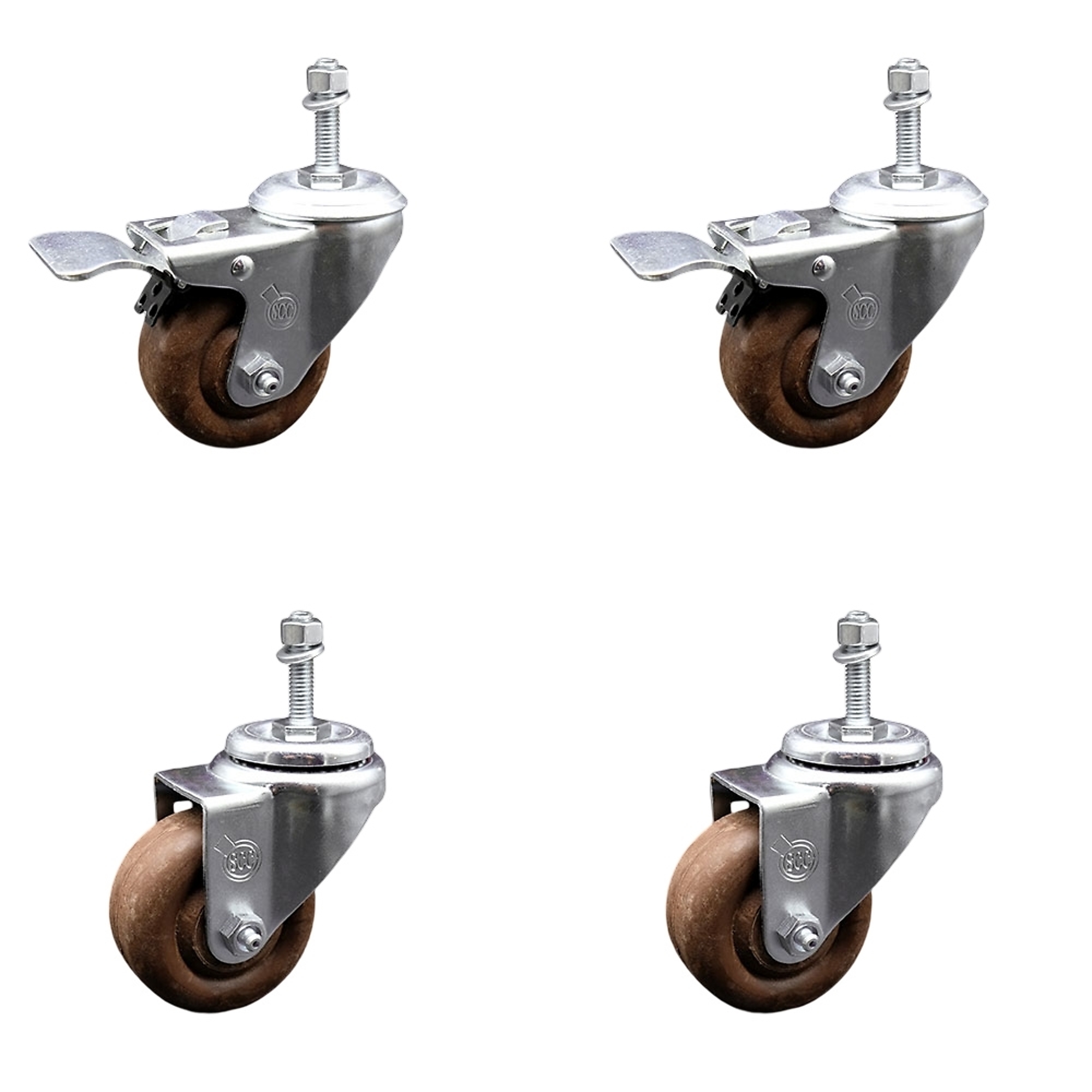 Service Caster, 3Inch x 1 1/4Inch Stem Casters, Wheel Diameter 3 in, Caster Type Swivel, Package (qty.) 4, Model SCC-TSTTL20S314-GFNSHT-381615-2-S-2