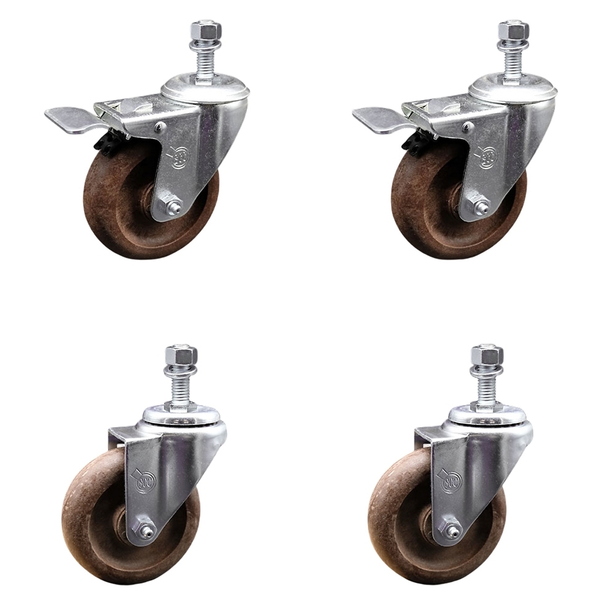 Service Caster, 4Inch x 1 1/4Inch Stem Casters, Wheel Diameter 4 in, Caster Type Swivel, Package (qty.) 4, Model SCC-TSTTL20S414-GFNSHT-121315-2-S-2