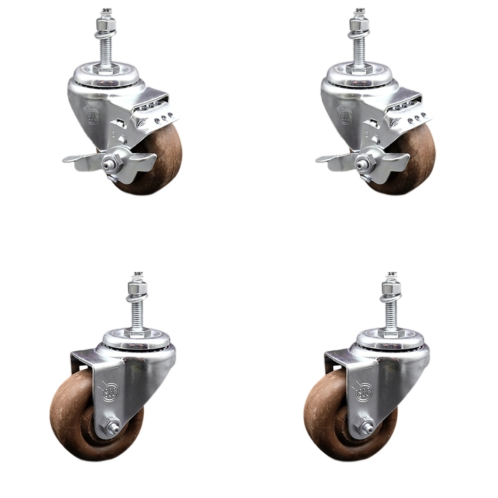 Service Caster, 3Inch x 1 1/4Inch Stem Casters, Wheel Diameter 3 in, Caster Type Swivel, Package (qty.) 4, Model SCC-SSTS20S314-GFNSHT-381615-2-TLB-2