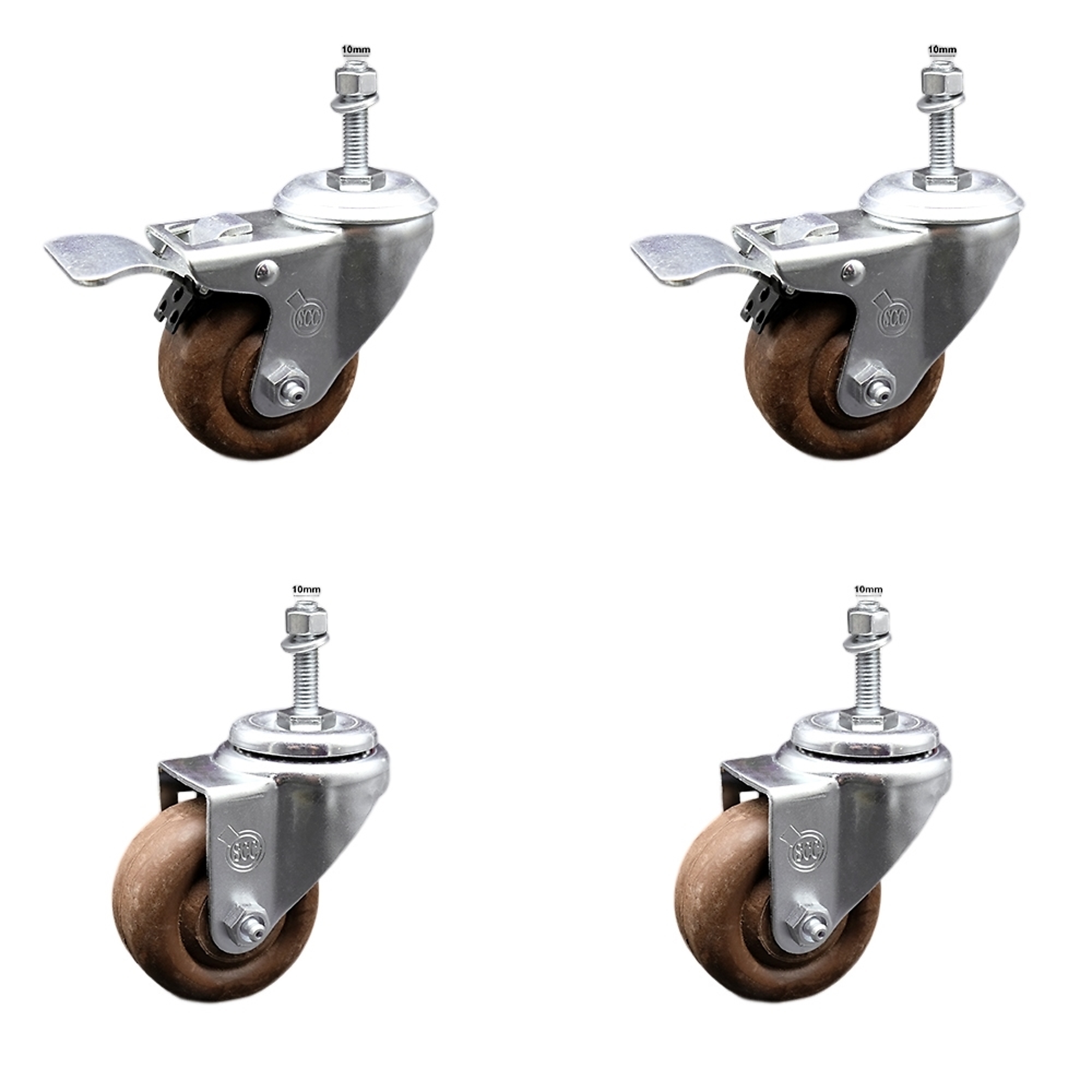 Service Caster, 3Inch x 1 1/4Inch Stem Casters, Wheel Diameter 3 in, Caster Type Swivel, Package (qty.) 4, Model SCC-SSTSTTL20S314-GFNSHT-M1015-2-S-2