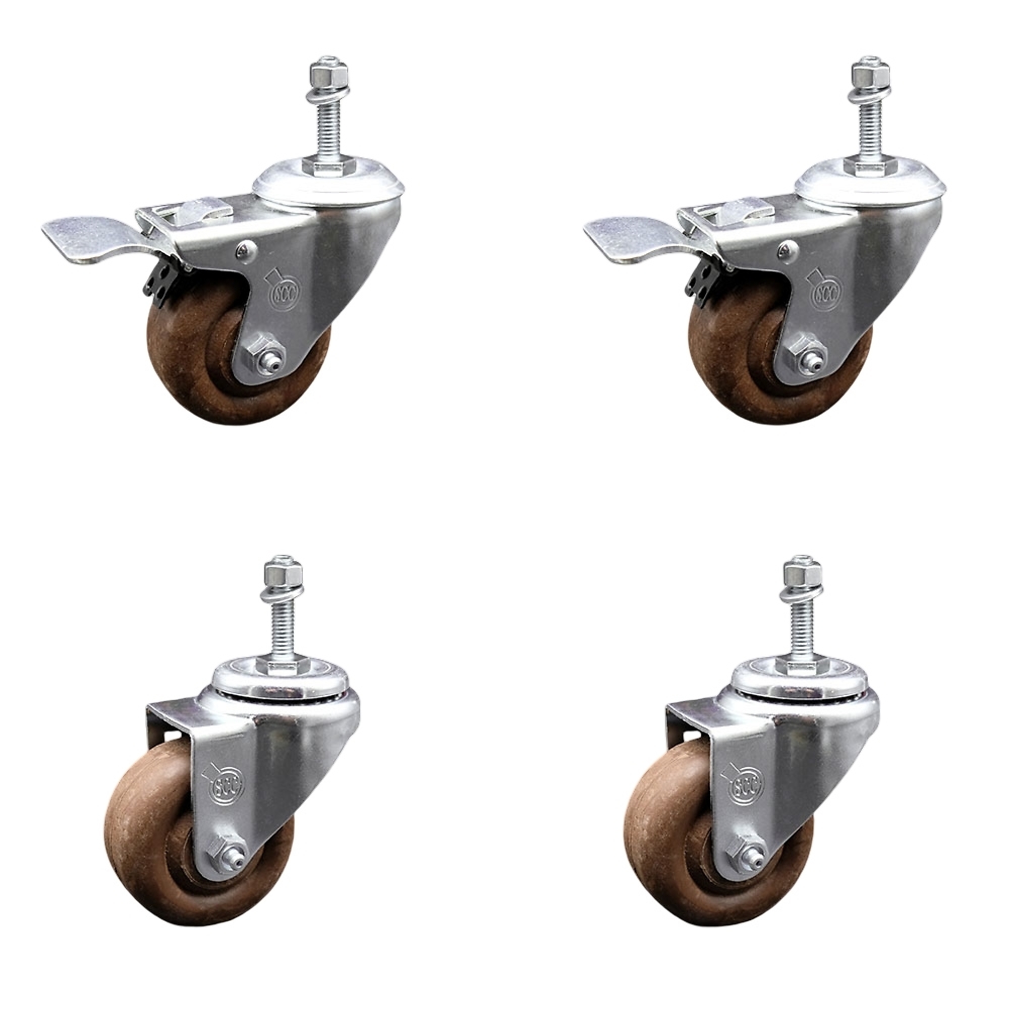 Service Caster, 3Inch x 1 1/4Inch Stem Casters, Wheel Diameter 3 in, Caster Type Swivel, Package (qty.) 4, Model SCC-TSTTL20S314-GFNSHT-M1015-2-S-2