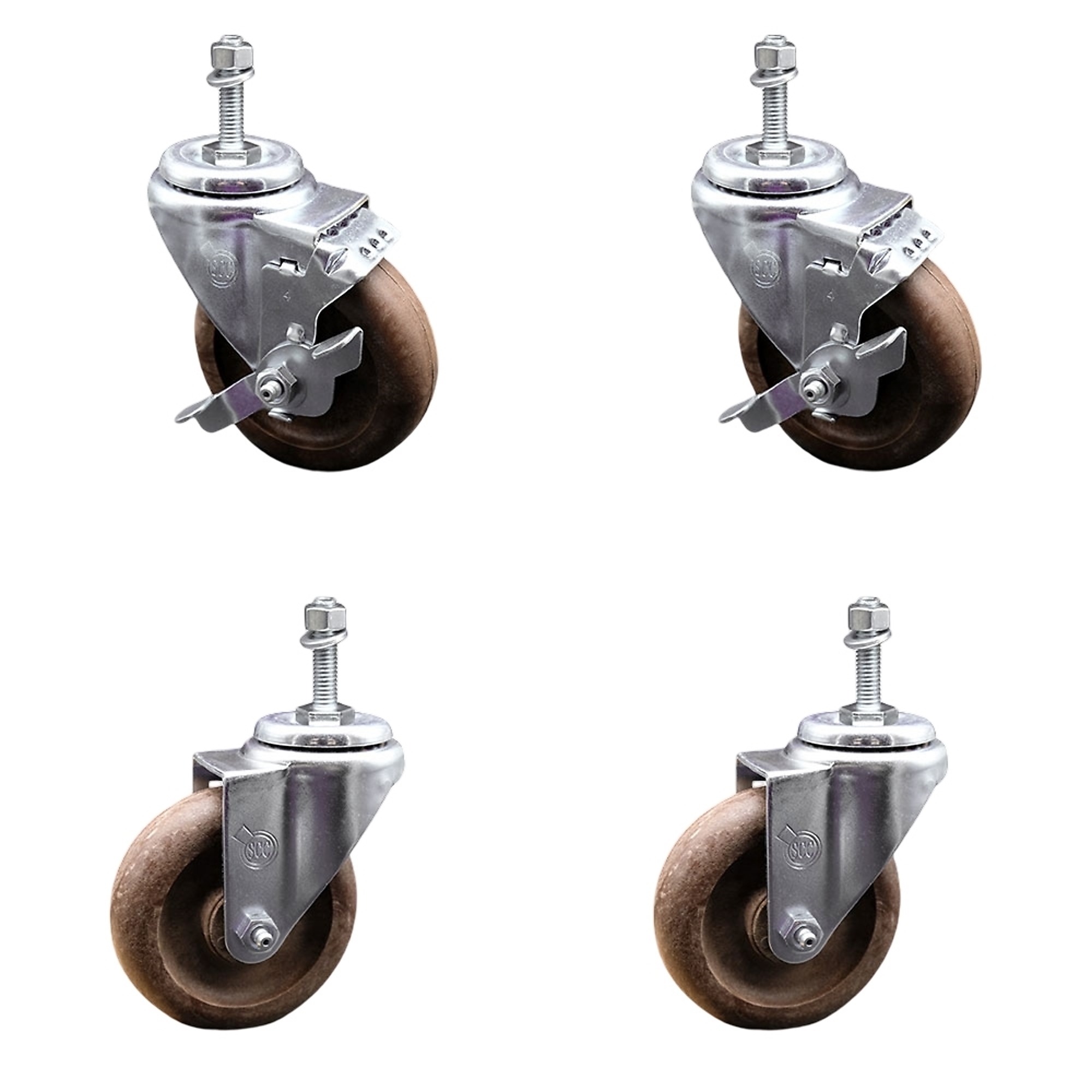 Service Caster, 4Inch x 1 1/4Inch Stem Casters, Wheel Diameter 4 in, Caster Type Swivel, Package (qty.) 4, Model SCC-TS20S414-GFNSHT-M1015-2-TLB-2