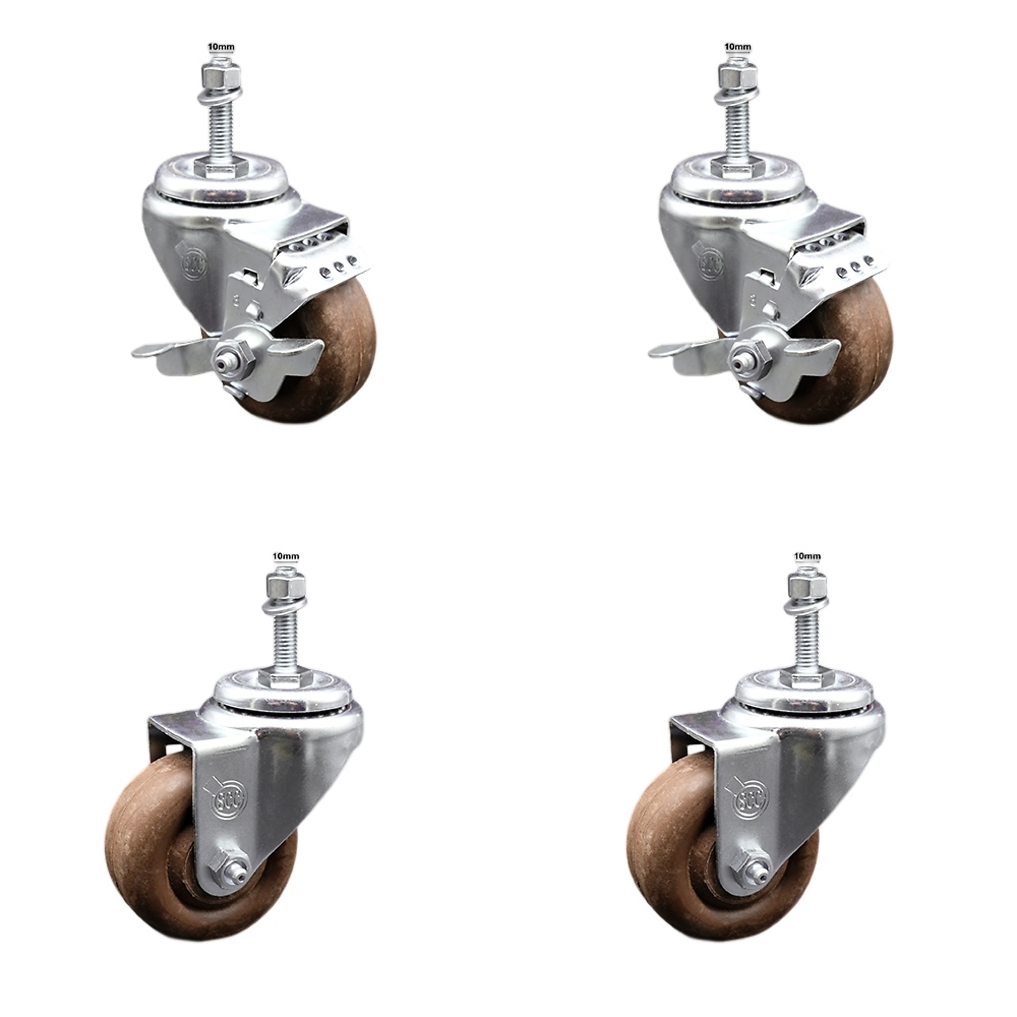 Service Caster, 3Inch x 1 1/4Inch Stem Casters, Wheel Diameter 3 in, Caster Type Swivel, Package (qty.) 4, Model SCC-SSTS20S314-GFNSHT-M1015-2-TLB-2