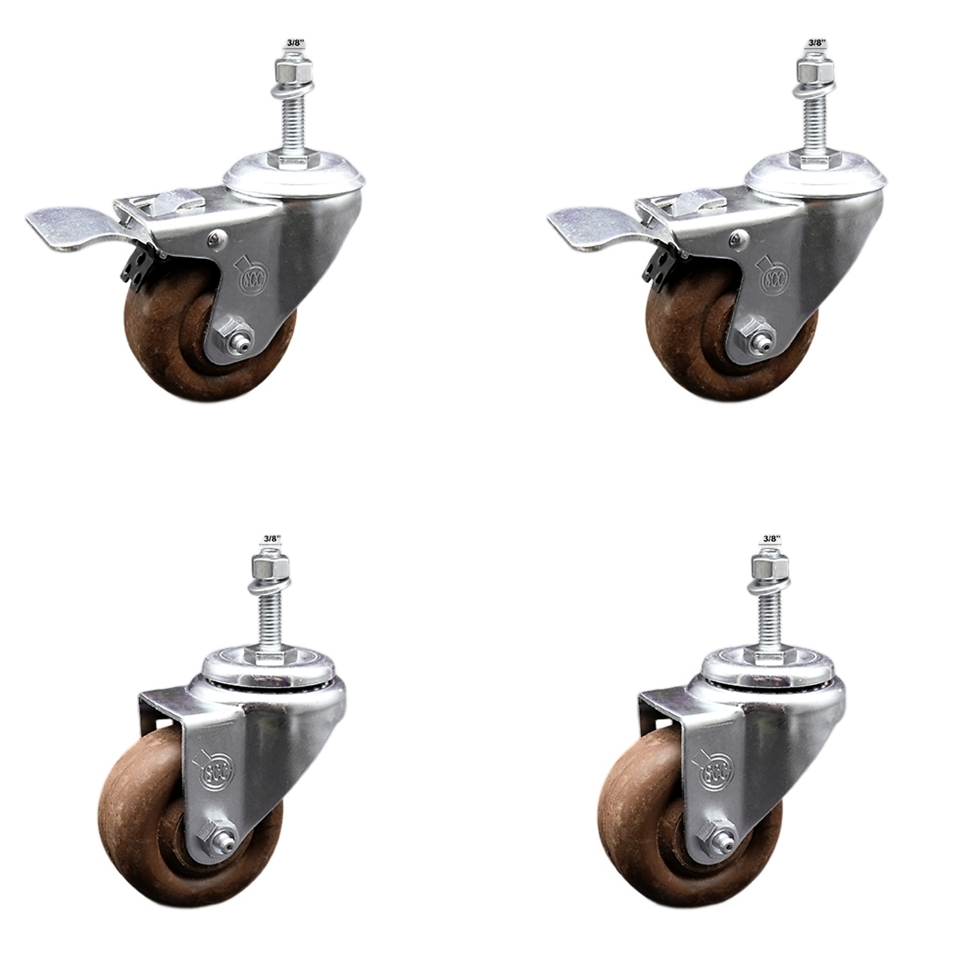 Service Caster, 3Inch x 1 1/4Inch Stem Casters, Wheel Diameter 3 in, Caster Type Swivel, Package (qty.) 4, Model SCC-SSTSTTL20S314-GFNSHT-381615-2-S2