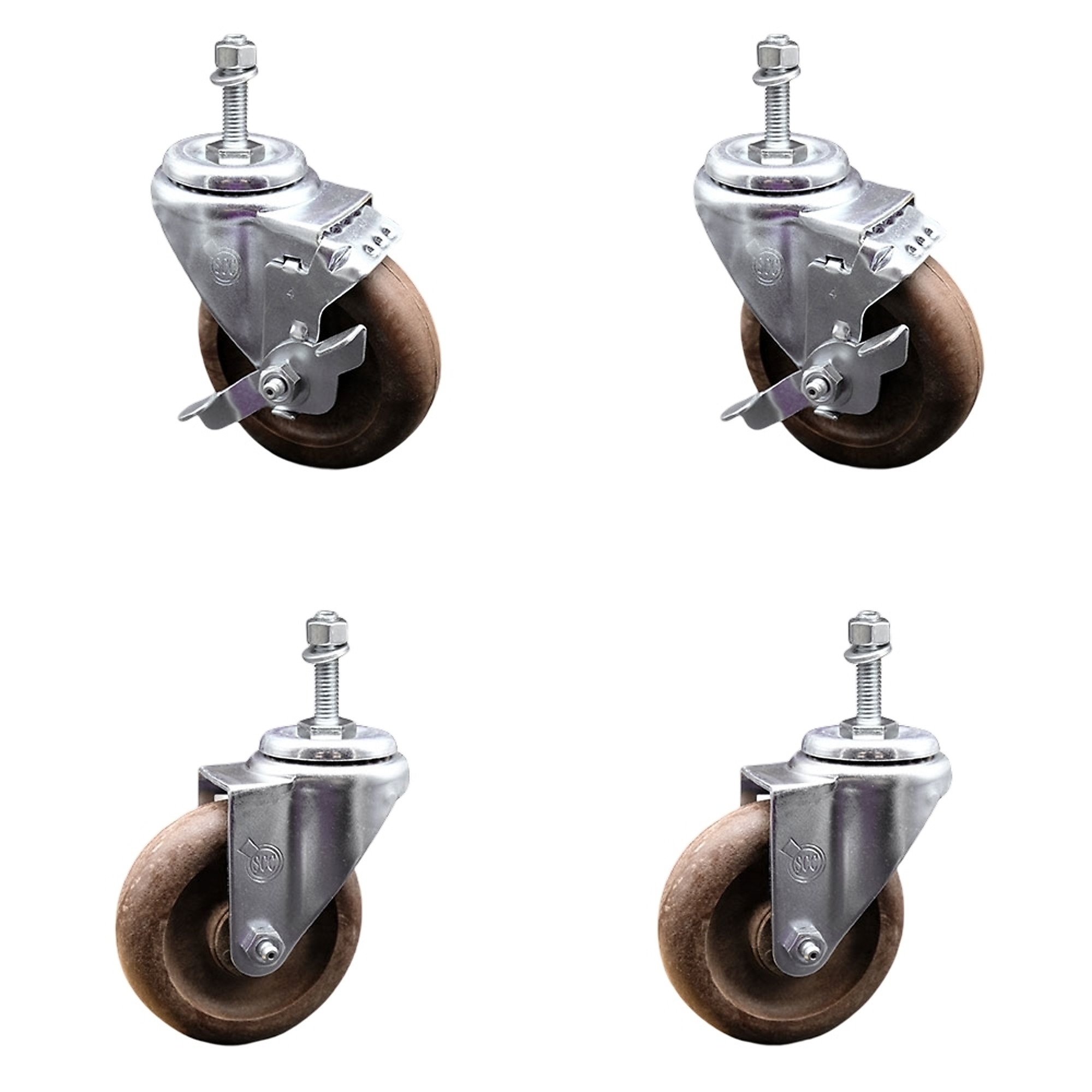 Service Caster, 4Inch x 1 1/4Inch Stem Casters, Wheel Diameter 4 in, Caster Type Swivel, Package (qty.) 4, Model SCC-TS20S414-GFNSHT-381615-2-TLB-2