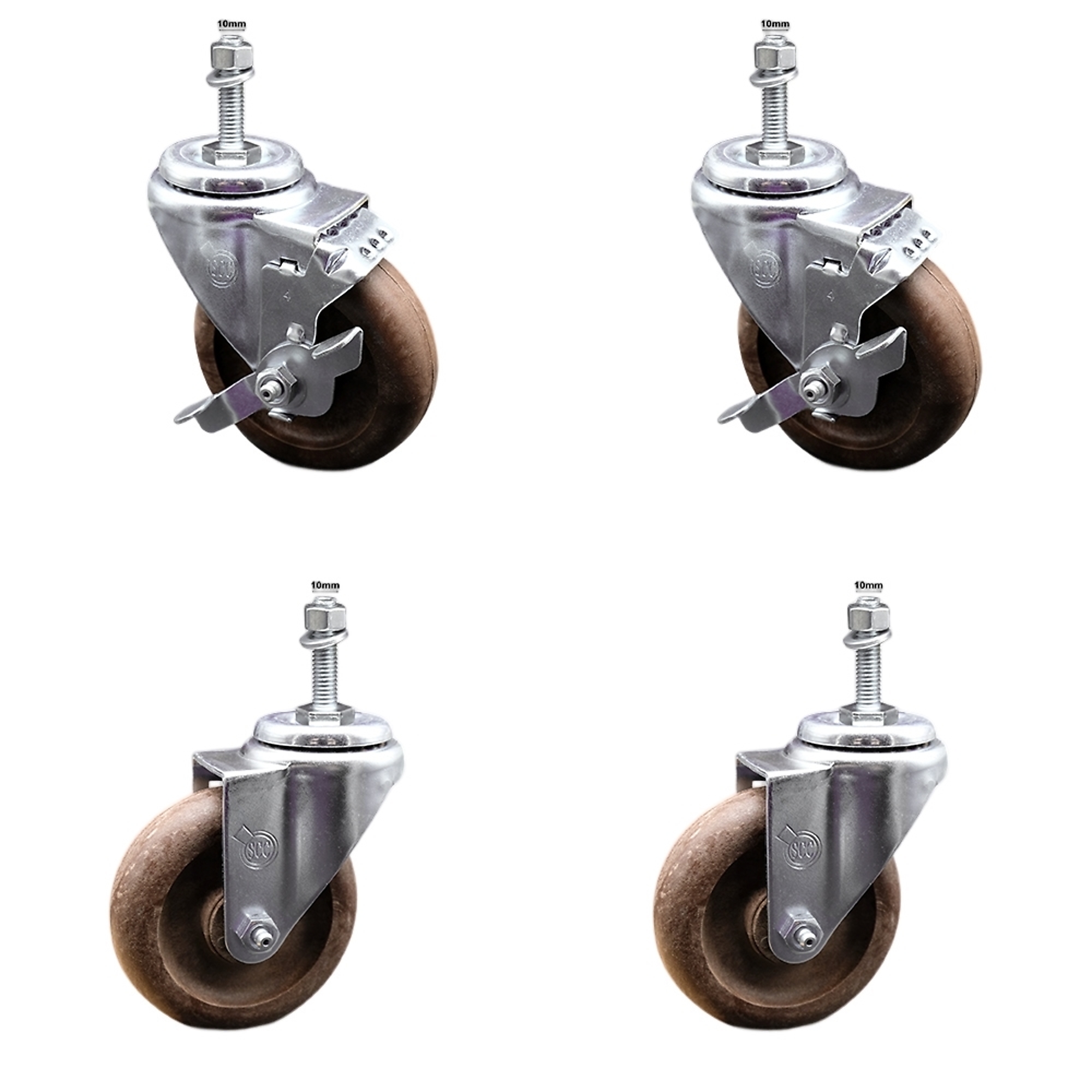 Service Caster, 4Inch x 1 1/4Inch Stem Casters, Wheel Diameter 4 in, Caster Type Swivel, Package (qty.) 4, Model SCC-SSTS20S414-GFNSHT-M1015-2-TLB-2