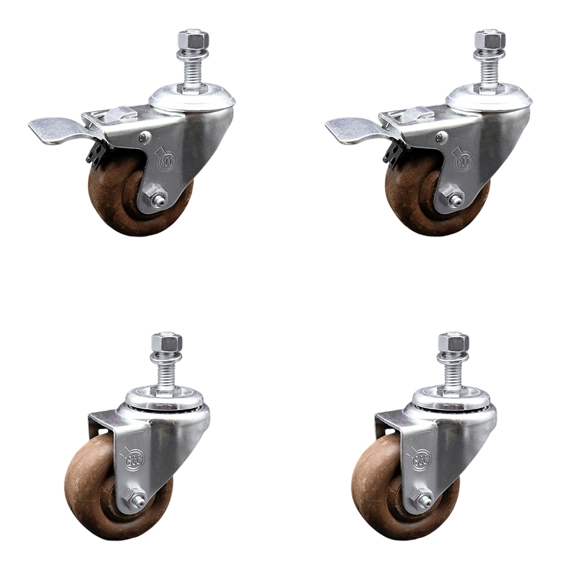 Service Caster, 3Inch x 1 1/4Inch Stem Casters, Wheel Diameter 3 in, Caster Type Swivel, Package (qty.) 4, Model SCC-TSTTL20S314-GFNSHT-M1215-2-S-2