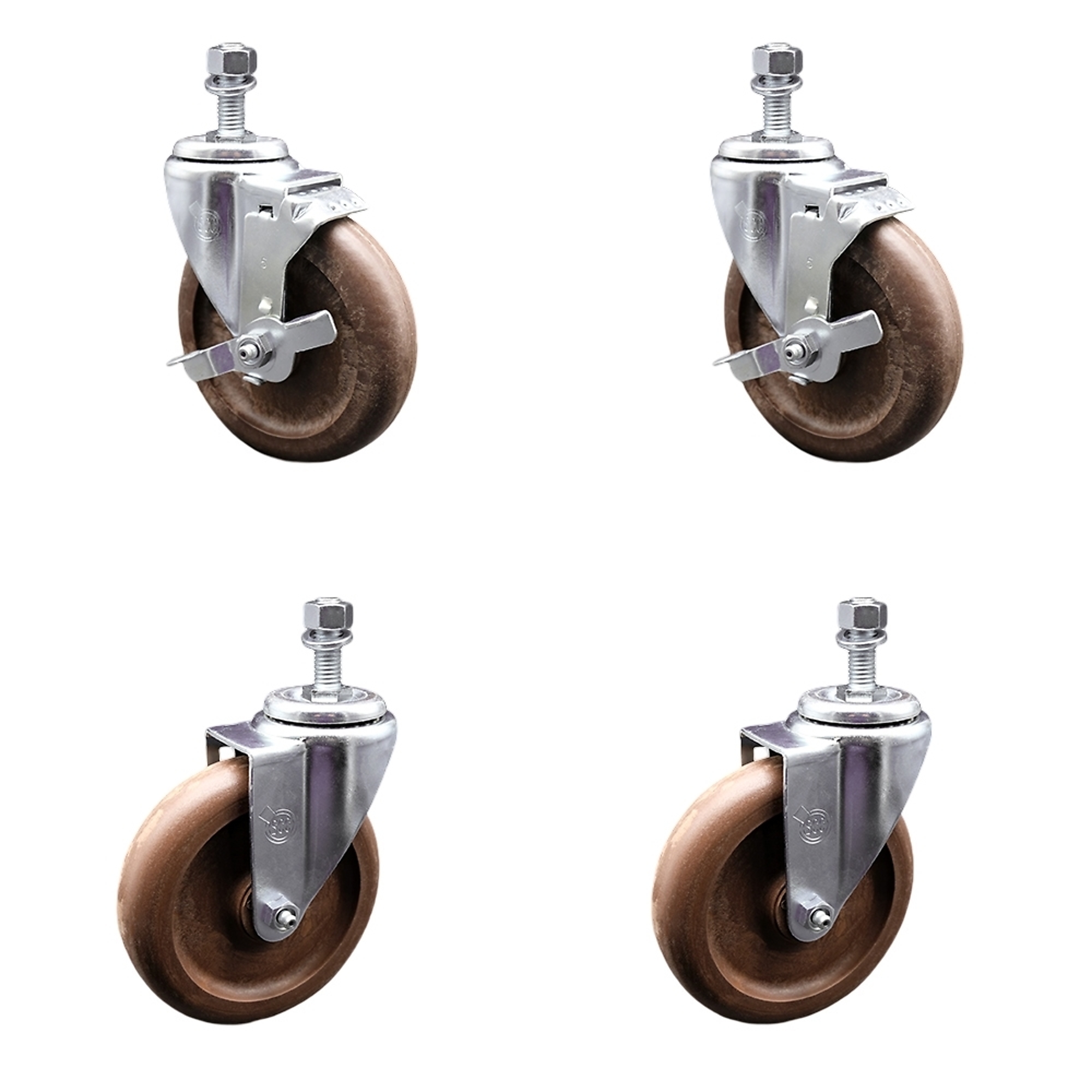 Service Caster, 5Inch x 1 1/4Inch Stem Casters, Wheel Diameter 5 in, Caster Type Swivel, Package (qty.) 4, Model SCC-TS20S514-GFNSHT-M1215-2-TLB-2