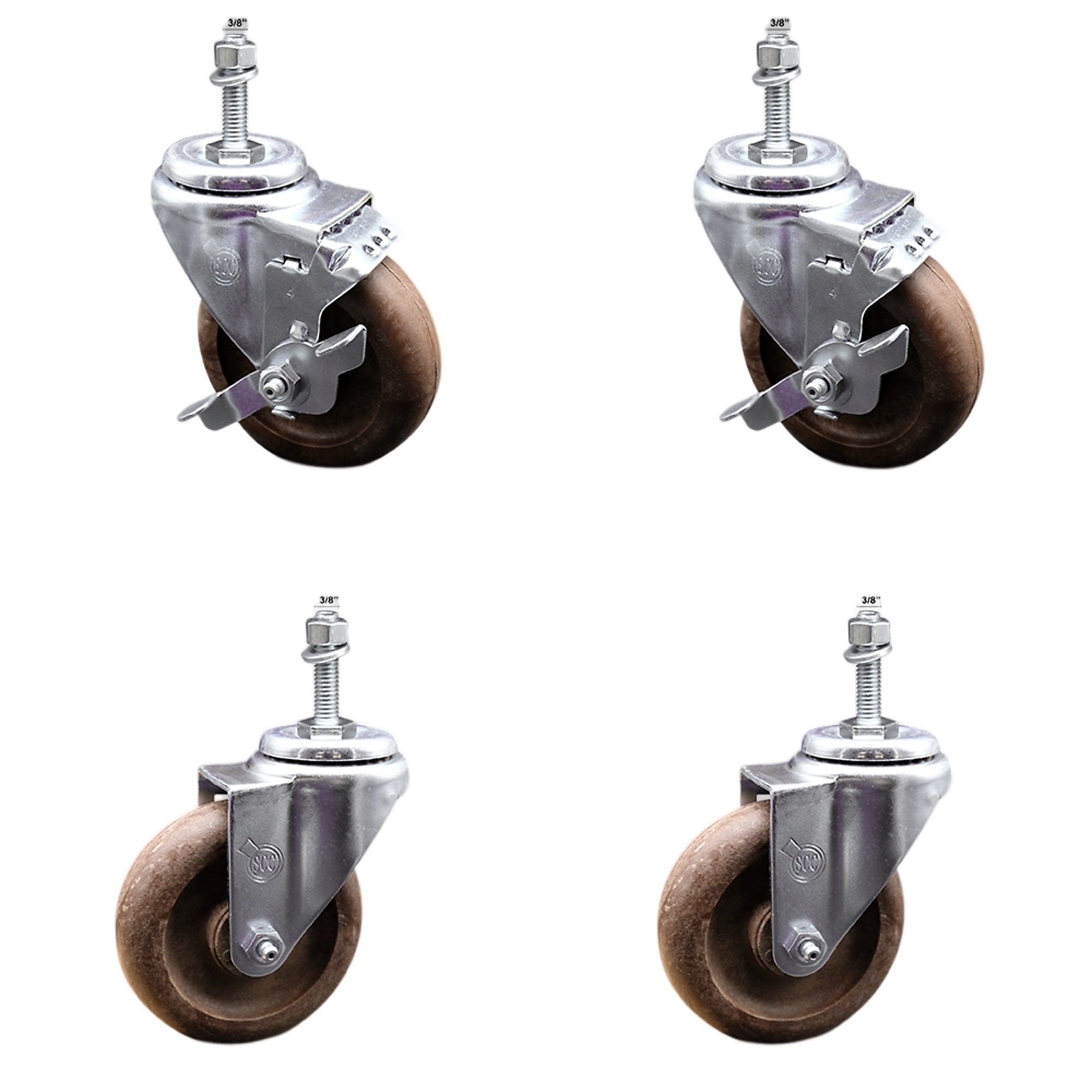 Service Caster, 4Inch x 1 1/4Inch Stem Casters, Wheel Diameter 4 in, Caster Type Swivel, Package (qty.) 4, Model SCC-SSTS20S414-GFNSHT-381615-2-TLB-2