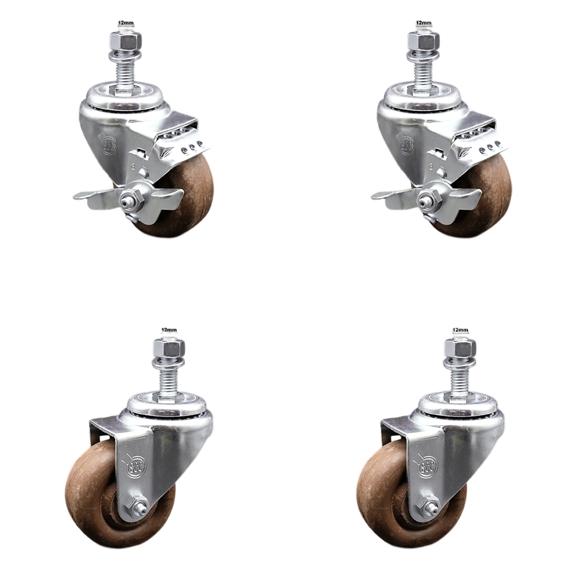 Service Caster, 3Inch x 1 1/4Inch Stem Casters, Wheel Diameter 3 in, Caster Type Swivel, Package (qty.) 4, Model SCC-SSTS20S314-GFNSHT-M1215-2-TLB-2