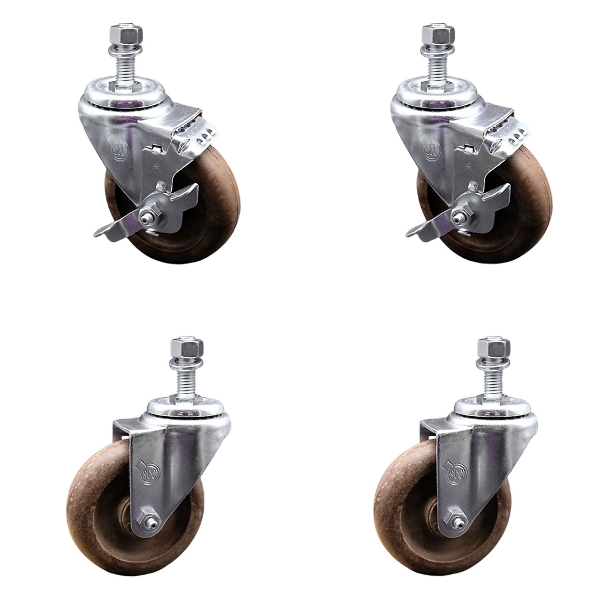 Service Caster, 4Inch x 1 1/4Inch Stem Casters, Wheel Diameter 4 in, Caster Type Swivel, Package (qty.) 4, Model SCC-TS20S414-GFNSHT-M1215-2-TLB-2