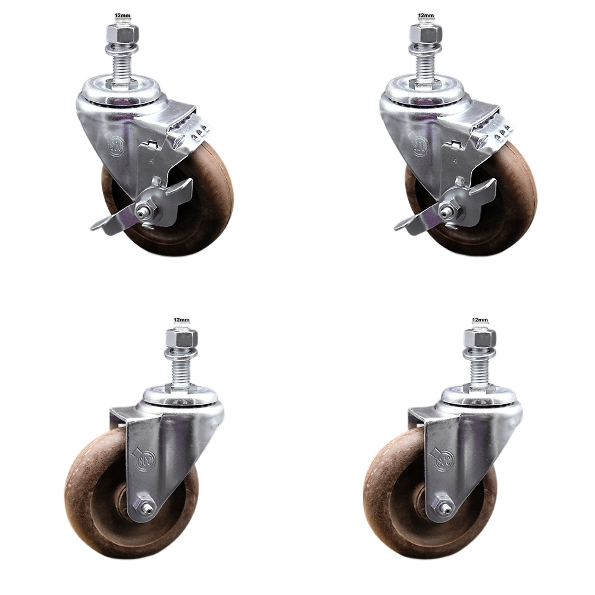 Service Caster, 4Inch x 1 1/4Inch Stem Casters, Wheel Diameter 4 in, Caster Type Swivel, Package (qty.) 4, Model SCC-SSTS20S414-GFNSHT-M1215-2-TLB-2