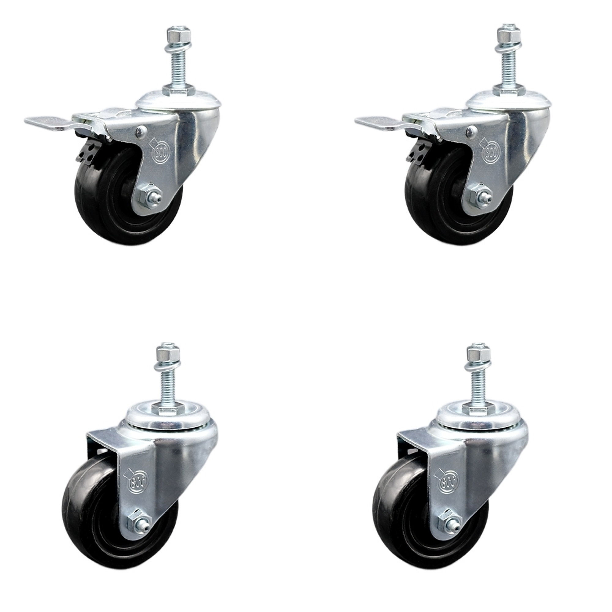 Service Caster, 3Inch x 1 1/4Inch Stem Casters, Wheel Diameter 3 in, Caster Type Swivel, Package (qty.) 4, Model SCC-SSTSTTL20S314-HRS-381615-2-S2