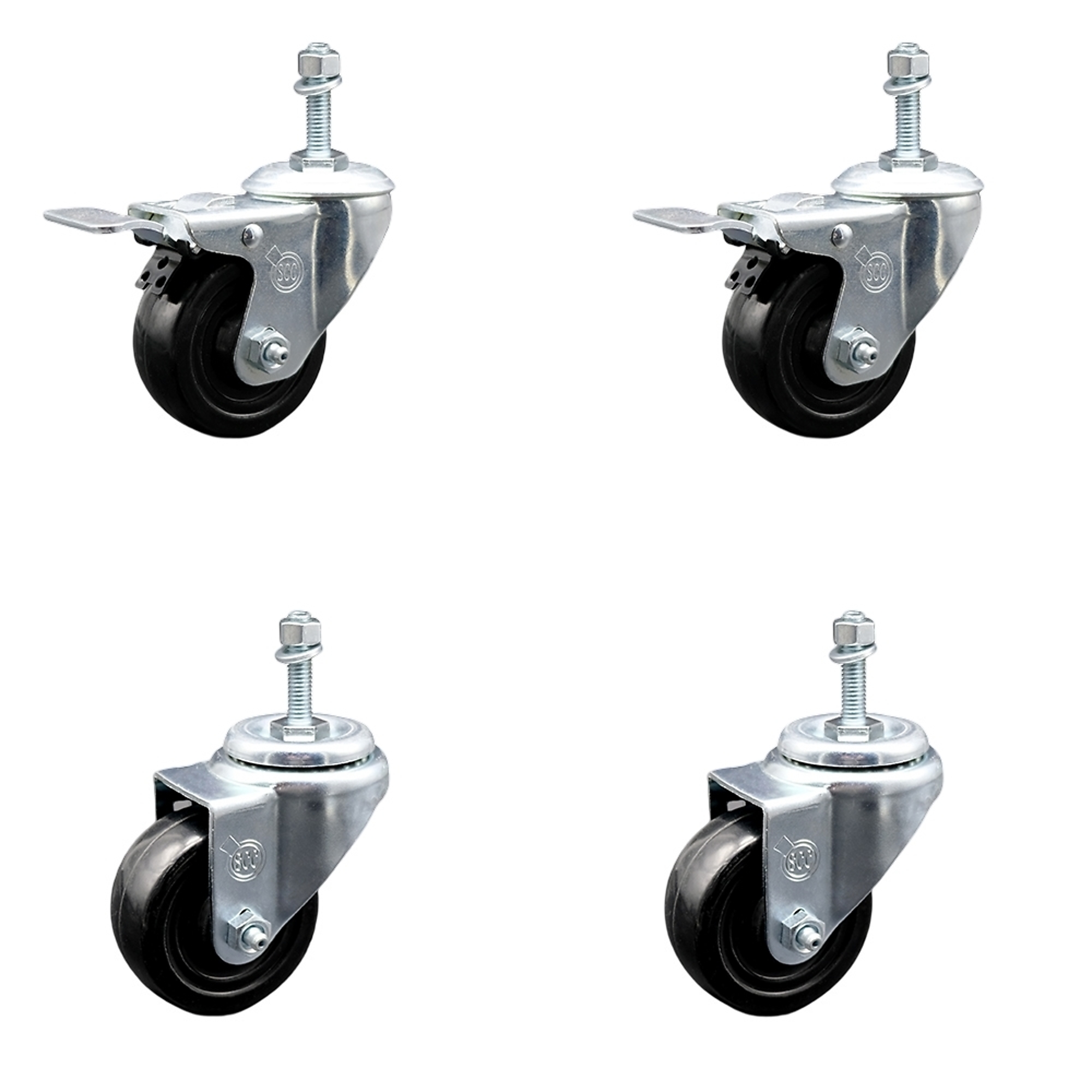 Service Caster, 3Inch x 1 1/4Inch Stem Casters, Wheel Diameter 3 in, Caster Type Swivel, Package (qty.) 4, Model SCC-TSTTL20S314-HRS-381615-2-S-2