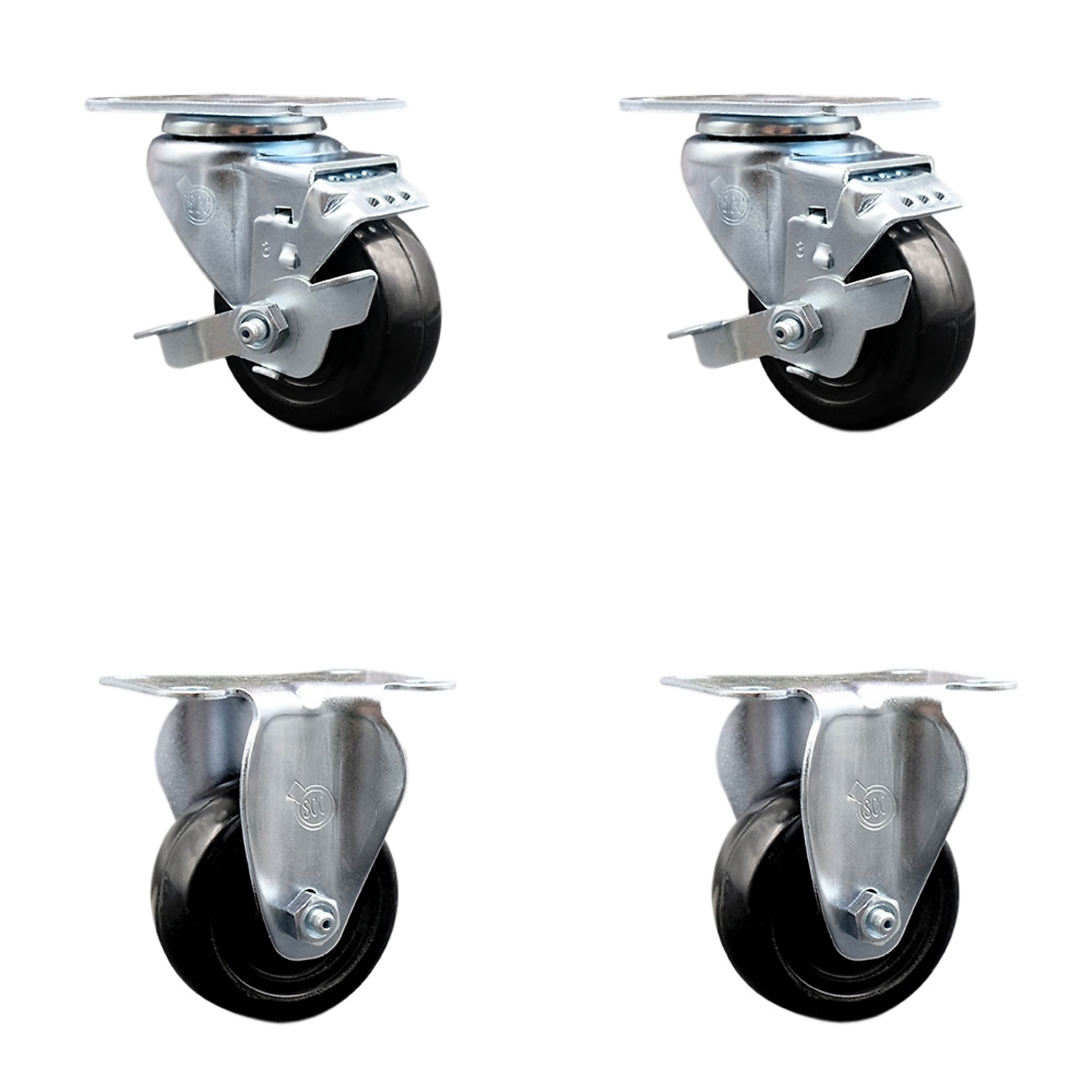 Service Caster, 3Inch x 1 1/4Inch Plate Casters, Wheel Diameter 3 in, Caster Type Swivel, Package (qty.) 4, Model SCC-20S314-HRS-TLB-2-R-2