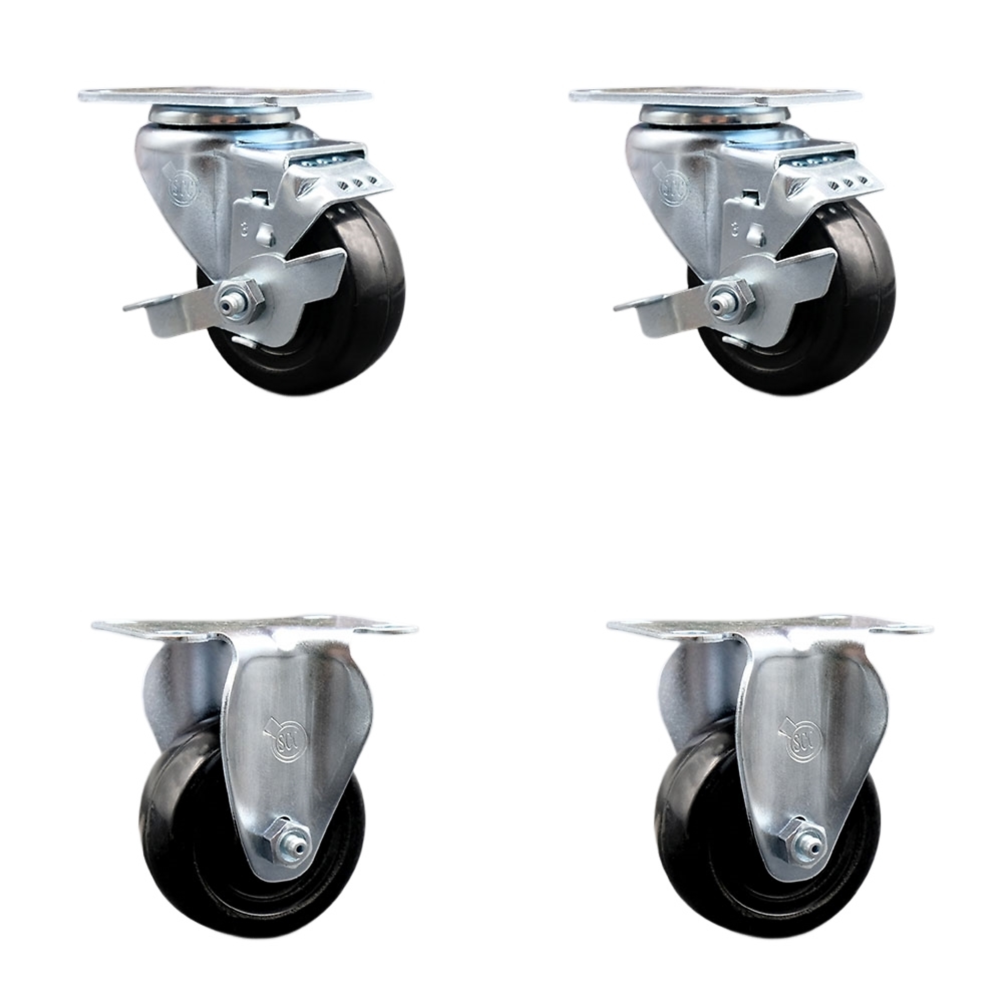 Service Caster, 3Inch x 1 1/4Inch Plate Casters, Wheel Diameter 3 in, Caster Type Swivel, Package (qty.) 4, Model SCC-SS20S314-HRS-TLB-2-R-2