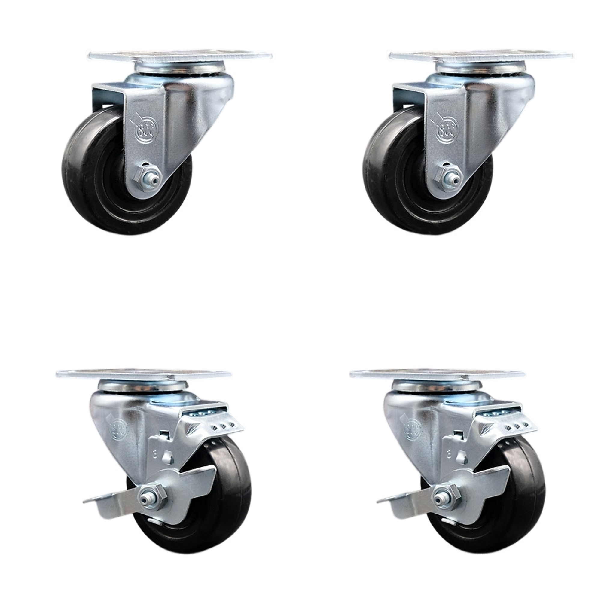 Service Caster, 3Inch x 1 1/4Inch Plate Casters, Wheel Diameter 3 in, Caster Type Swivel, Package (qty.) 4, Model SCC-SS20S314-HRS-2-TLB-2