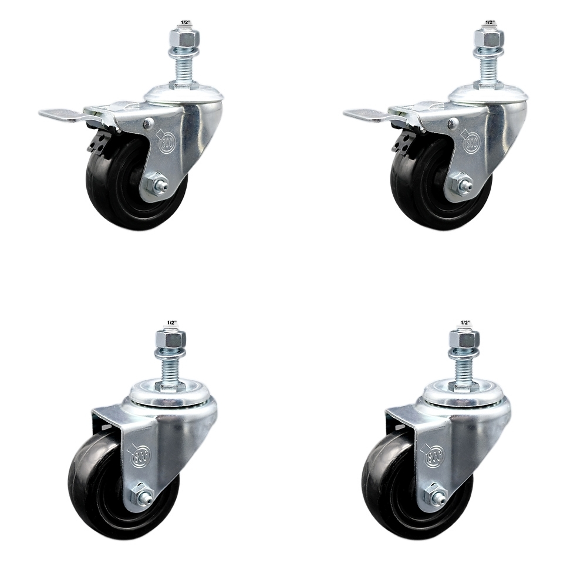 Service Caster, 3Inch x 1 1/4Inch Stem Casters, Wheel Diameter 3 in, Caster Type Swivel, Package (qty.) 4, Model SCC-SSTSTTL20S314-HRS-121315-2-S2