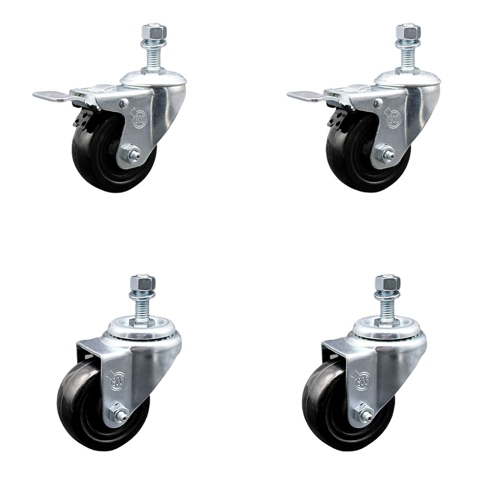 Service Caster, 3Inch x 1 1/4Inch Stem Casters, Wheel Diameter 3 in, Caster Type Swivel, Package (qty.) 4, Model SCC-TSTTL20S314-HRS-121315-2-S-2