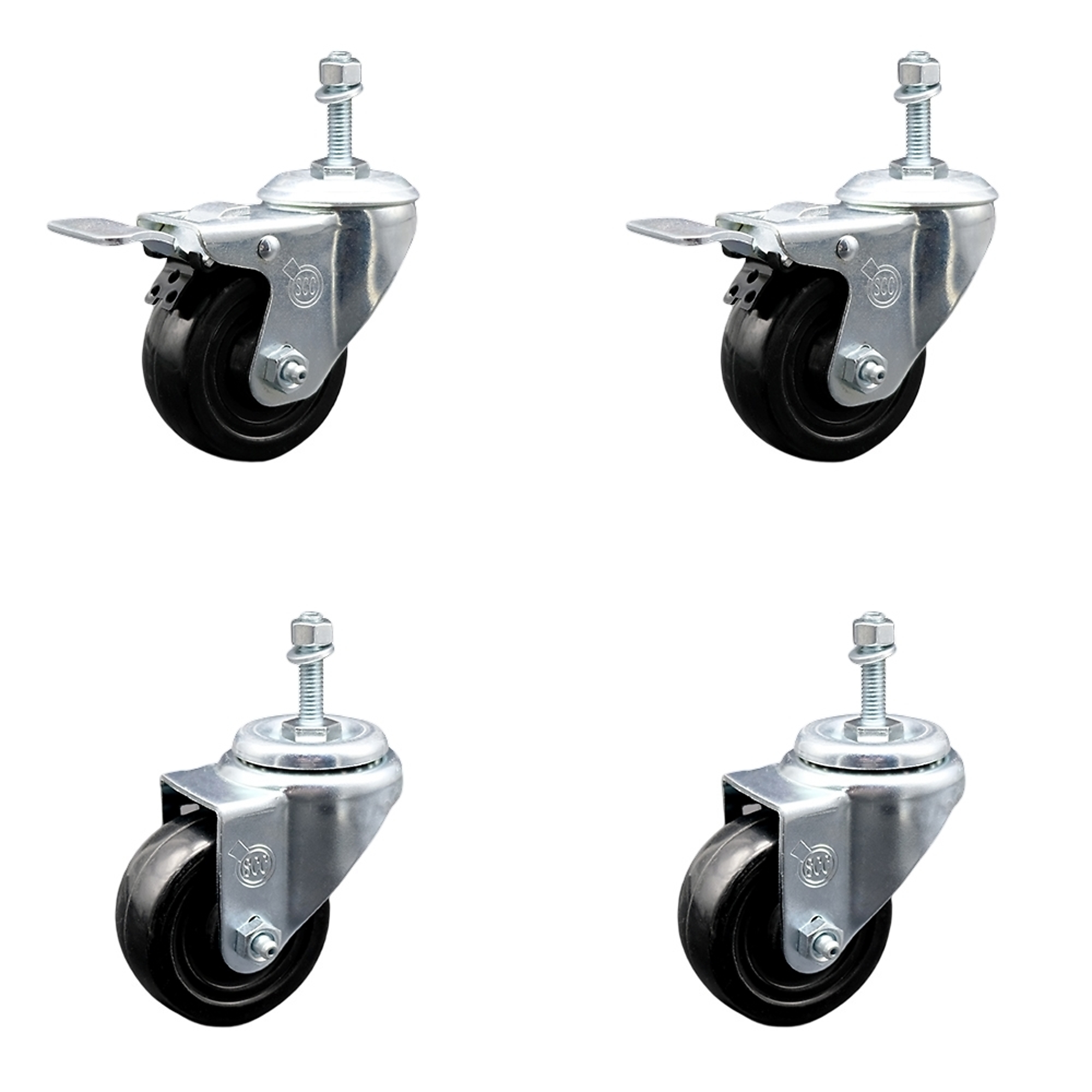 Service Caster, 3Inch x 1 1/4Inch Stem Casters, Wheel Diameter 3 in, Caster Type Swivel, Package (qty.) 4, Model SCC-TSTTL20S314-HRS-M1015-2-S-2