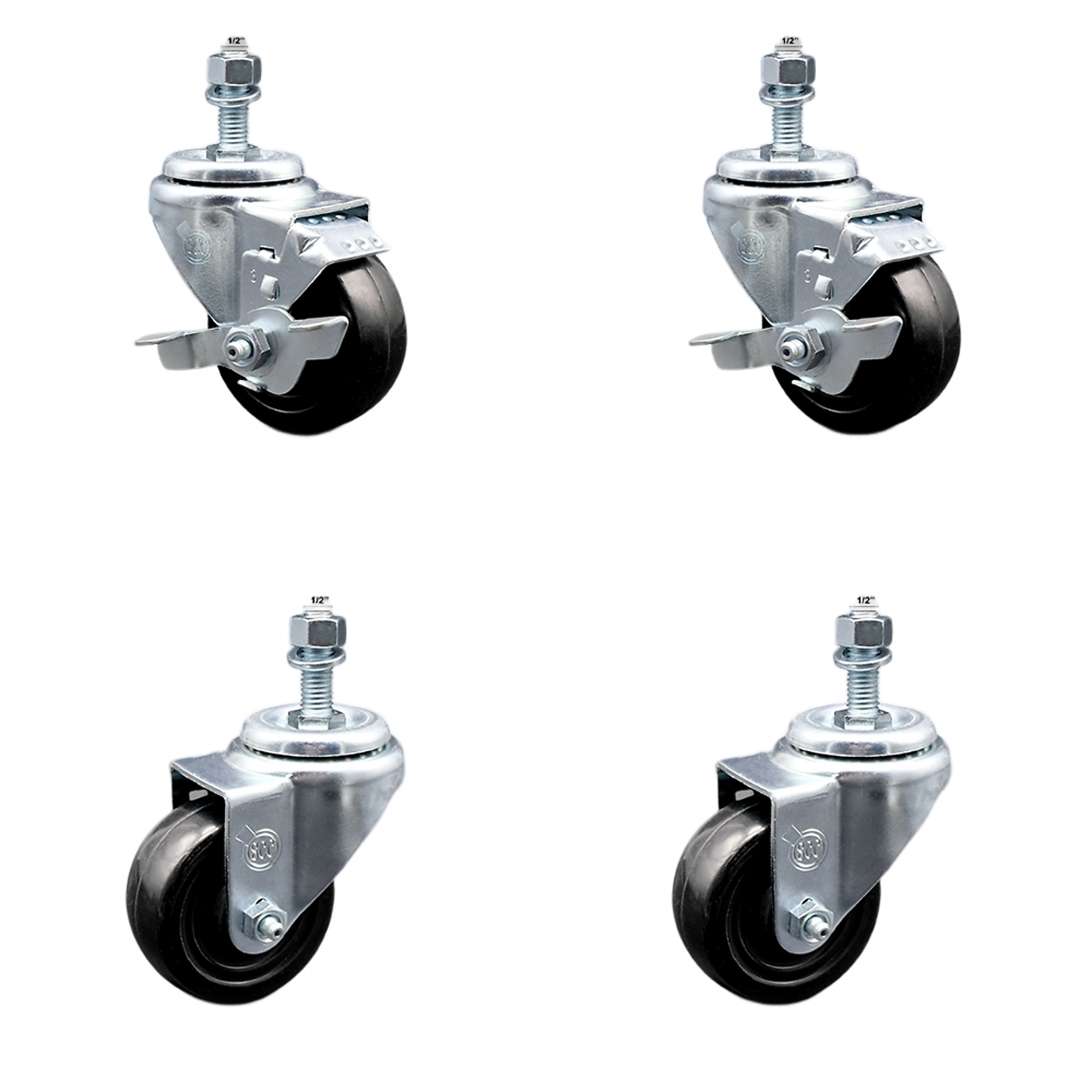 Service Caster, 3Inch x 1 1/4Inch Stem Casters, Wheel Diameter 3 in, Caster Type Swivel, Package (qty.) 4, Model SCC-SSTS20S314-HRS-121315-2-TLB-2