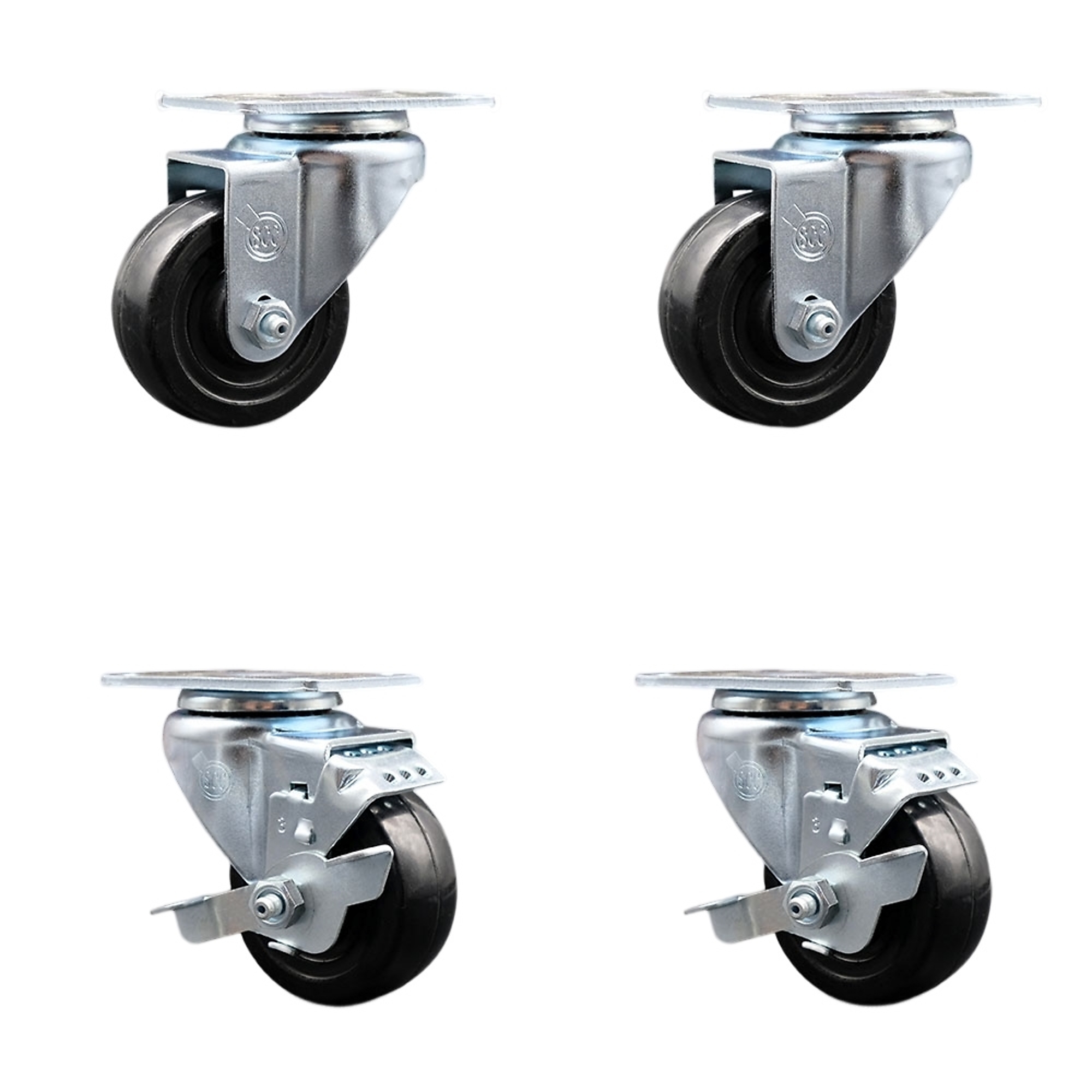 Service Caster, 3 1/2Inch x 1 1/4Inch Plate Casters, Wheel Diameter 3.5 in, Caster Type Swivel, Package (qty.) 4, Model SCC-SS20S3514-HRS-2-TLB-2