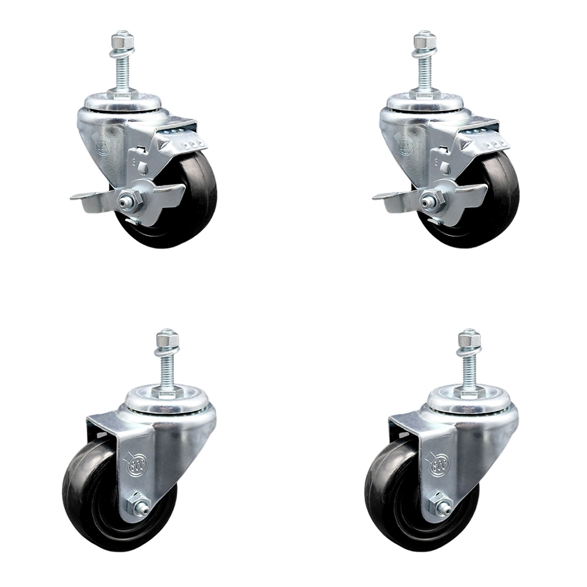 Service Caster, 3 1/2Inch x 1 1/4Inch Stem Casters, Wheel Diameter 3.5 in, Caster Type Swivel, Package (qty.) 4, Model SCC-TS20S3514-HRS-M1015-2-TLB-2