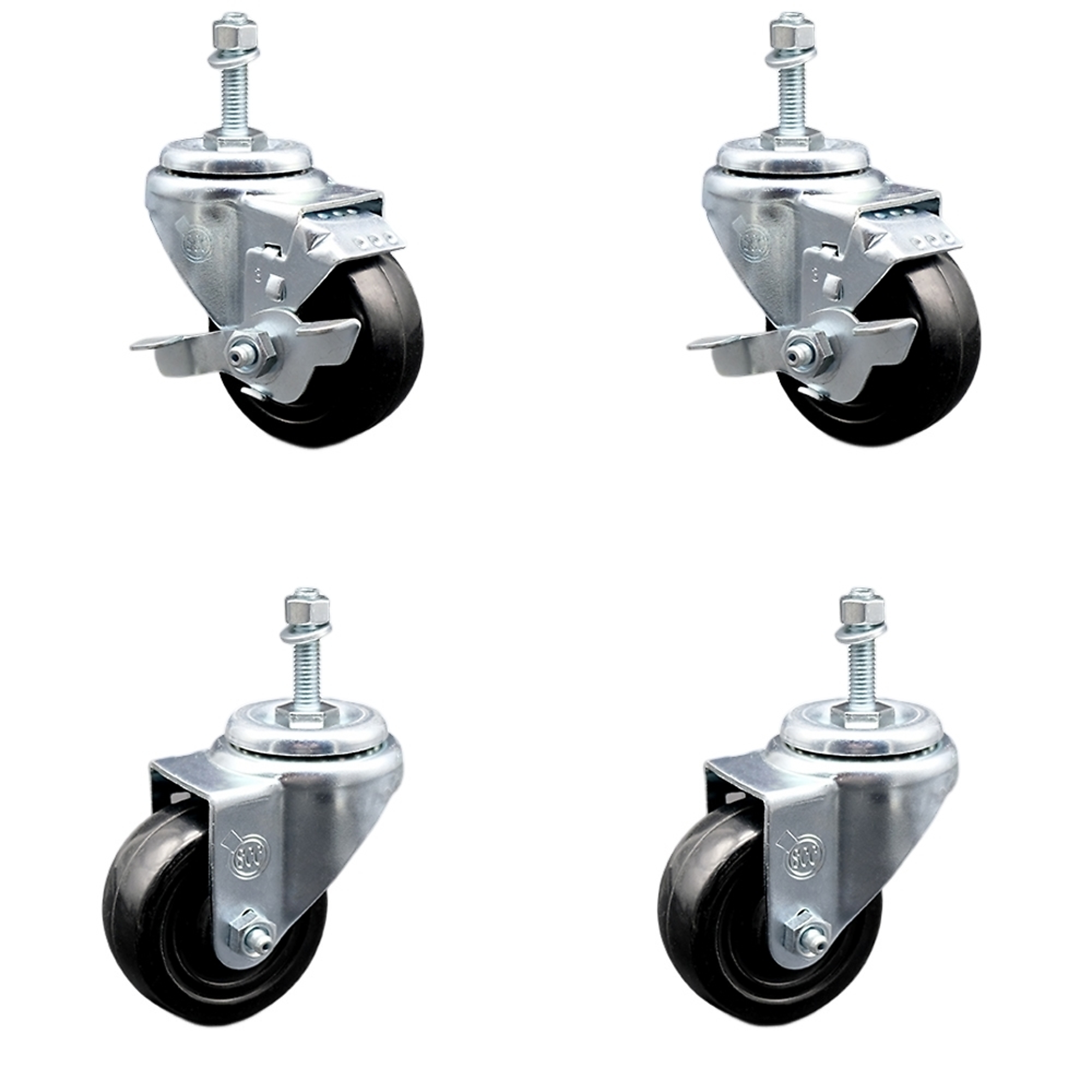 Service Caster, 3 1/2Inch x 1 1/4Inch Stem Casters, Wheel Diameter 3.5 in, Caster Type Swivel, Package (qty.) 4, Model SCC-TS20S3514-HRS-381615-2-TLB-