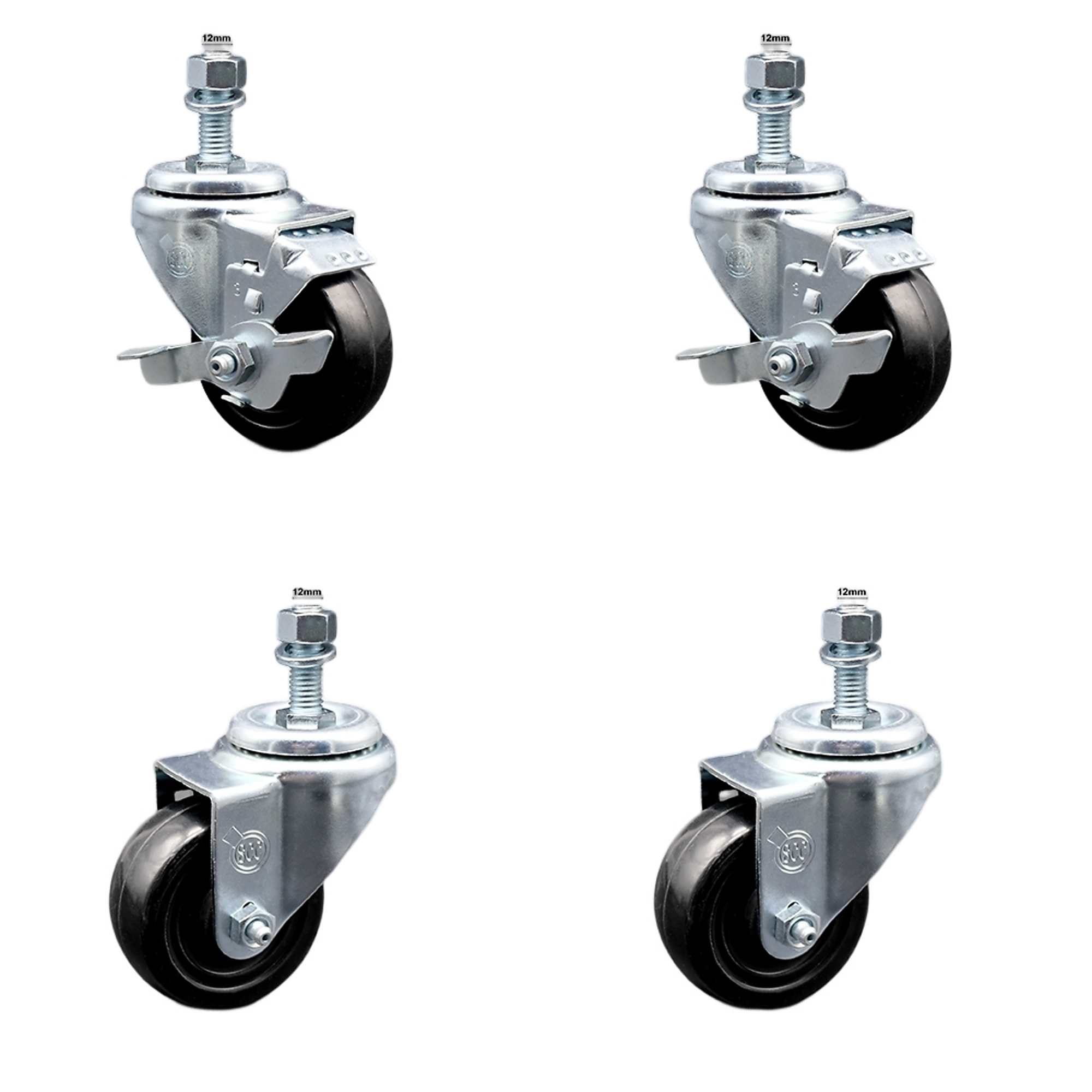 Service Caster, 3 1/2Inch x 1 1/4Inch Stem Casters, Wheel Diameter 3.5 in, Caster Type Swivel, Package (qty.) 4, Model SCC-SSTS20S3514-HRS-M1215-2-TLB