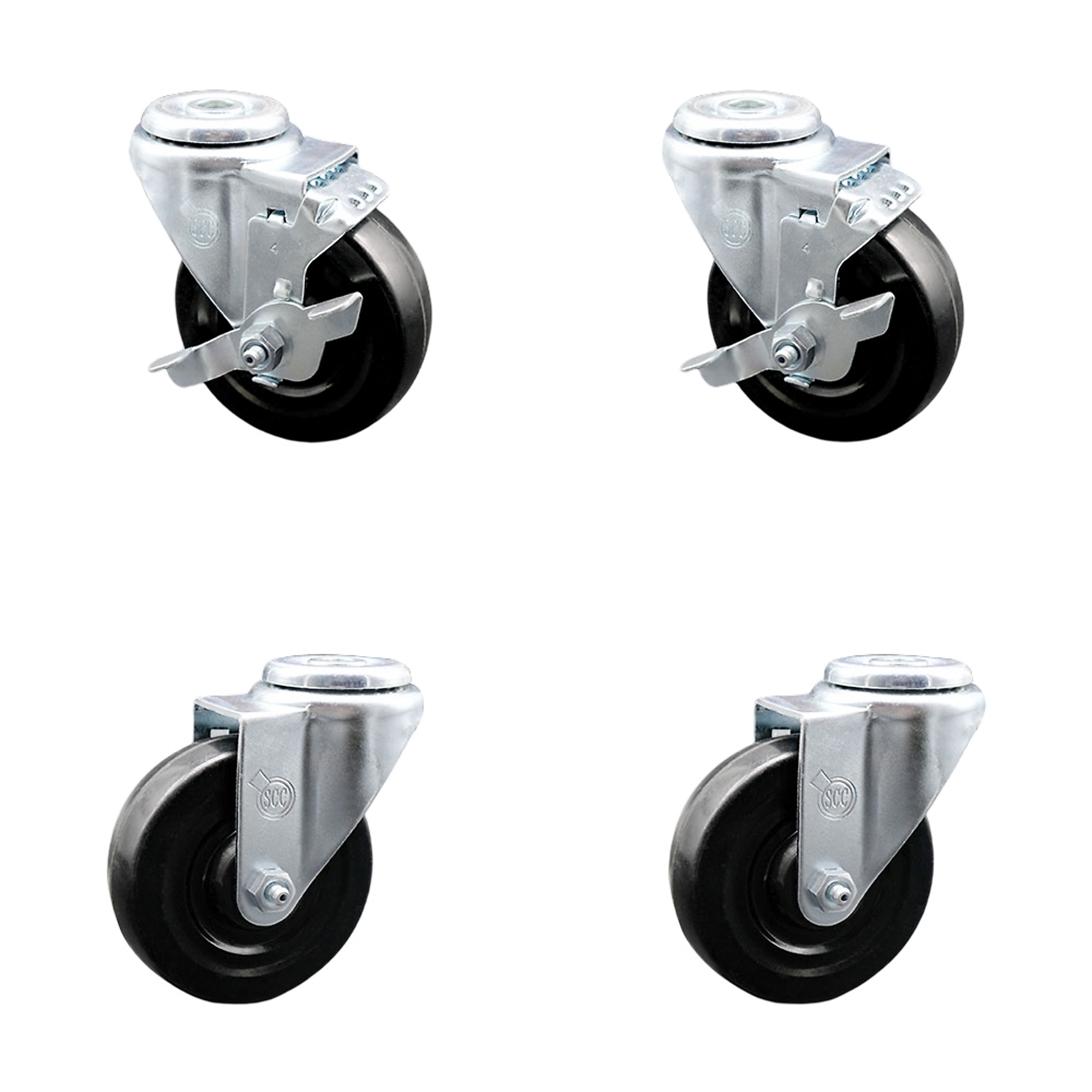 Service Caster, 4Inch x 1 1/4Inch Stem Casters, Wheel Diameter 4 in, Caster Type Swivel, Package (qty.) 4, Model SCC-BH20S414-HRS-2-TLB-2