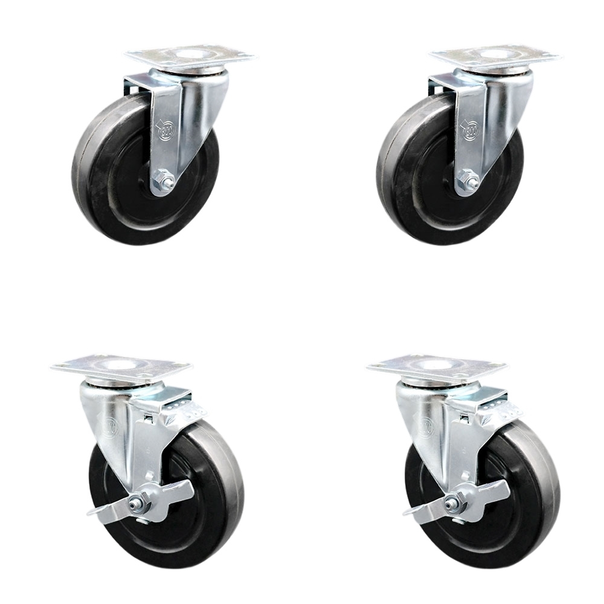 Service Caster, 5Inch x 1 1/4Inch Plate Casters, Wheel Diameter 5 in, Caster Type Swivel, Package (qty.) 4, Model SCC-20S514-HRS-2-TLB-2