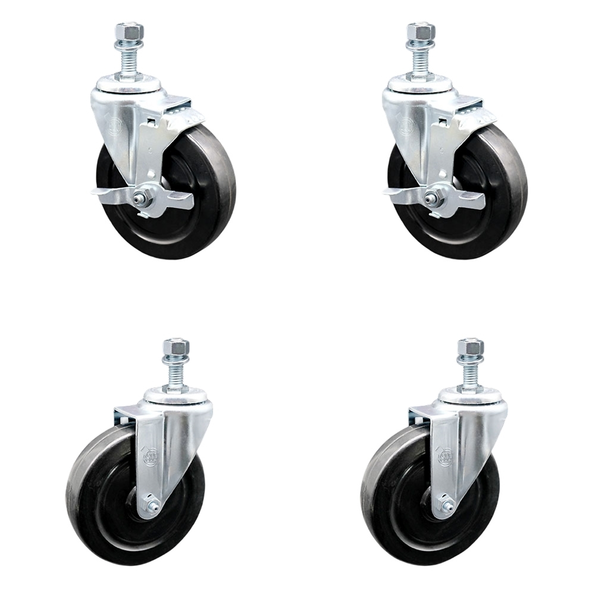 Service Caster, 5Inch x 1 1/4Inch Stem Casters, Wheel Diameter 5 in, Caster Type Swivel, Package (qty.) 4, Model SCC-TS20S514-HRS-121315-2-TLB-2