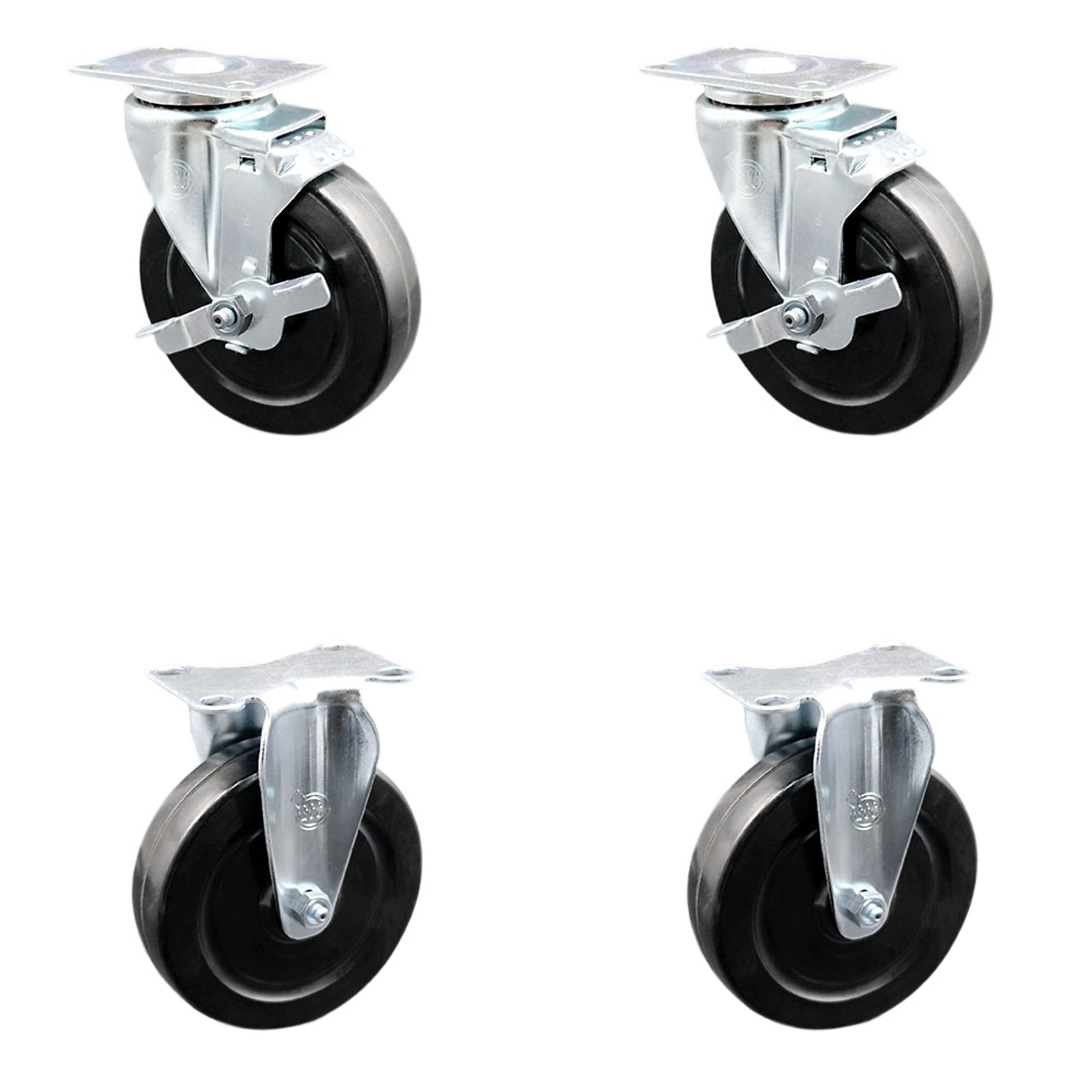 Service Caster, 5Inch x 1 1/4Inch Plate Casters, Wheel Diameter 5 in, Caster Type Swivel, Package (qty.) 4, Model SCC-SS20S514-HRS-TLB-2-R-2