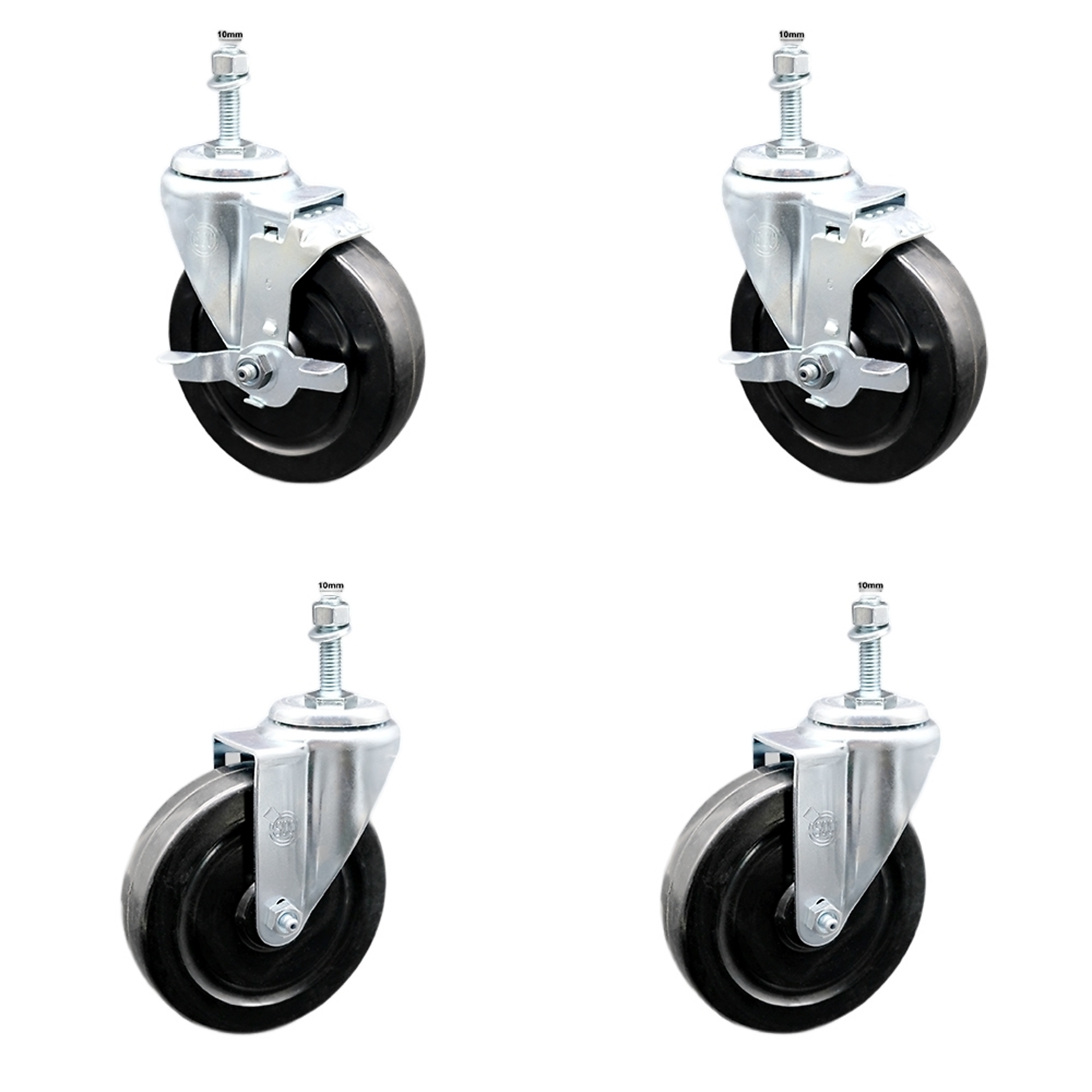 Service Caster, 5Inch x 1 1/4Inch Stem Casters, Wheel Diameter 5 in, Caster Type Swivel, Package (qty.) 4, Model SCC-SSTS20S514-HRS-M1015-2-TLB-2