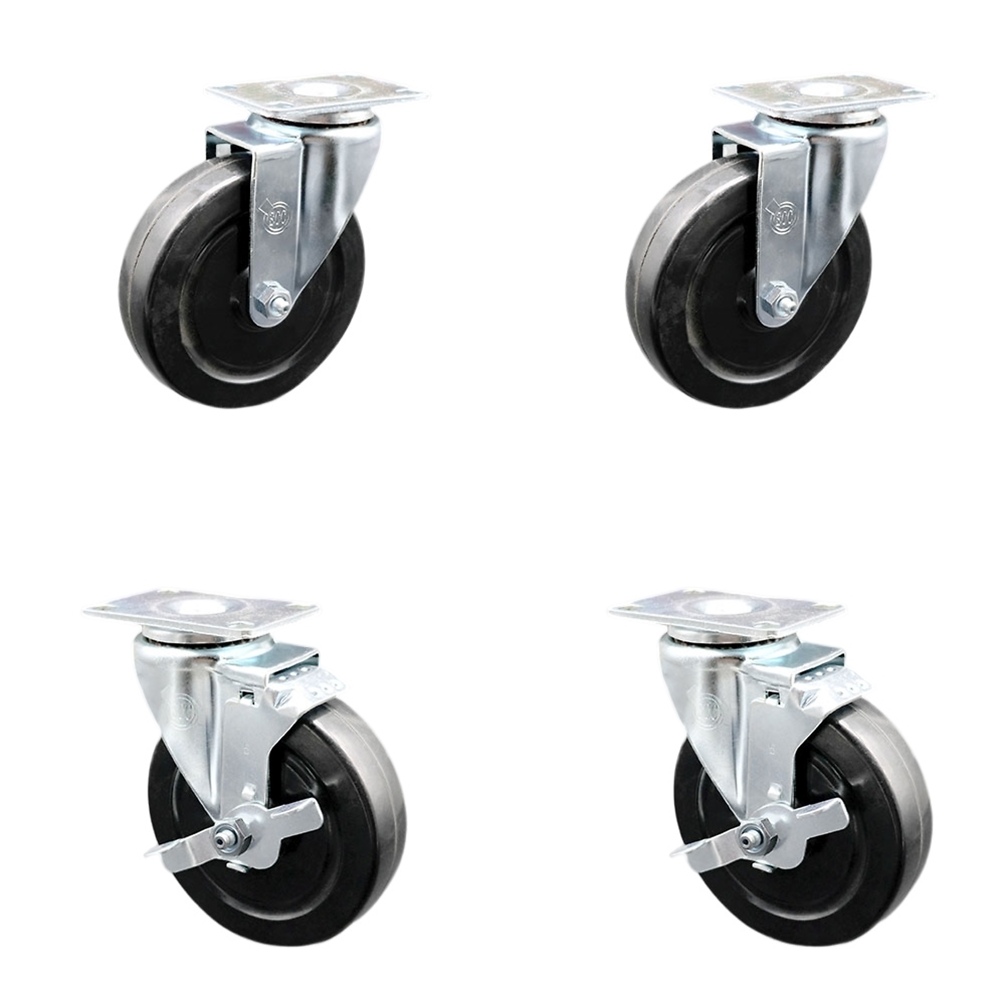 Service Caster, 5Inch x 1 1/4Inch Plate Casters, Wheel Diameter 5 in, Caster Type Swivel, Package (qty.) 4, Model SCC-SS20S514-HRS-2-TLB-2