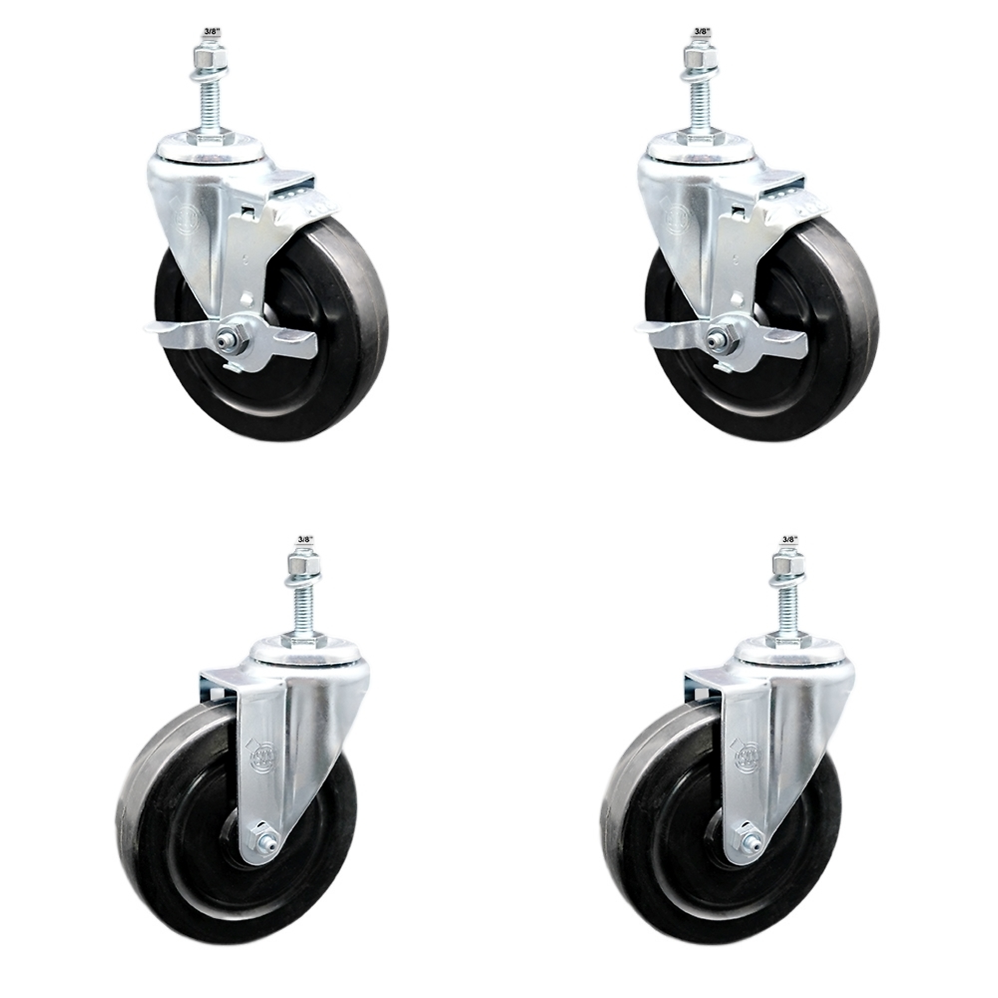 Service Caster, 5Inch x 1 1/4Inch Stem Casters, Wheel Diameter 5 in, Caster Type Swivel, Package (qty.) 4, Model SCC-SSTS20S514-HRS-381615-2-TLB-2