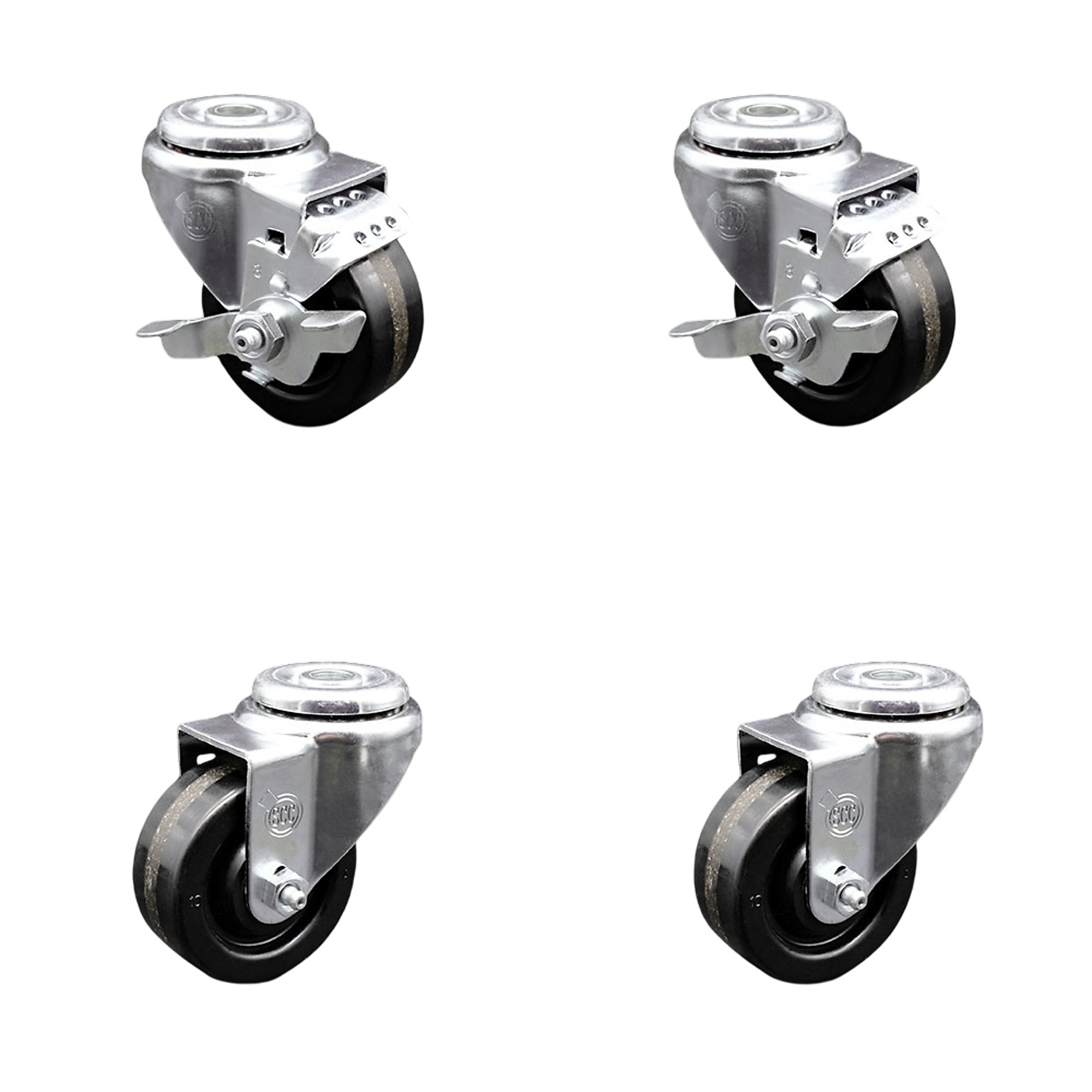 Service Caster, 3Inch x 1 1/4Inch Stem Casters, Wheel Diameter 3 in, Caster Type Swivel, Package (qty.) 4, Model SCC-BH20S314-PHR-2-TLB-2