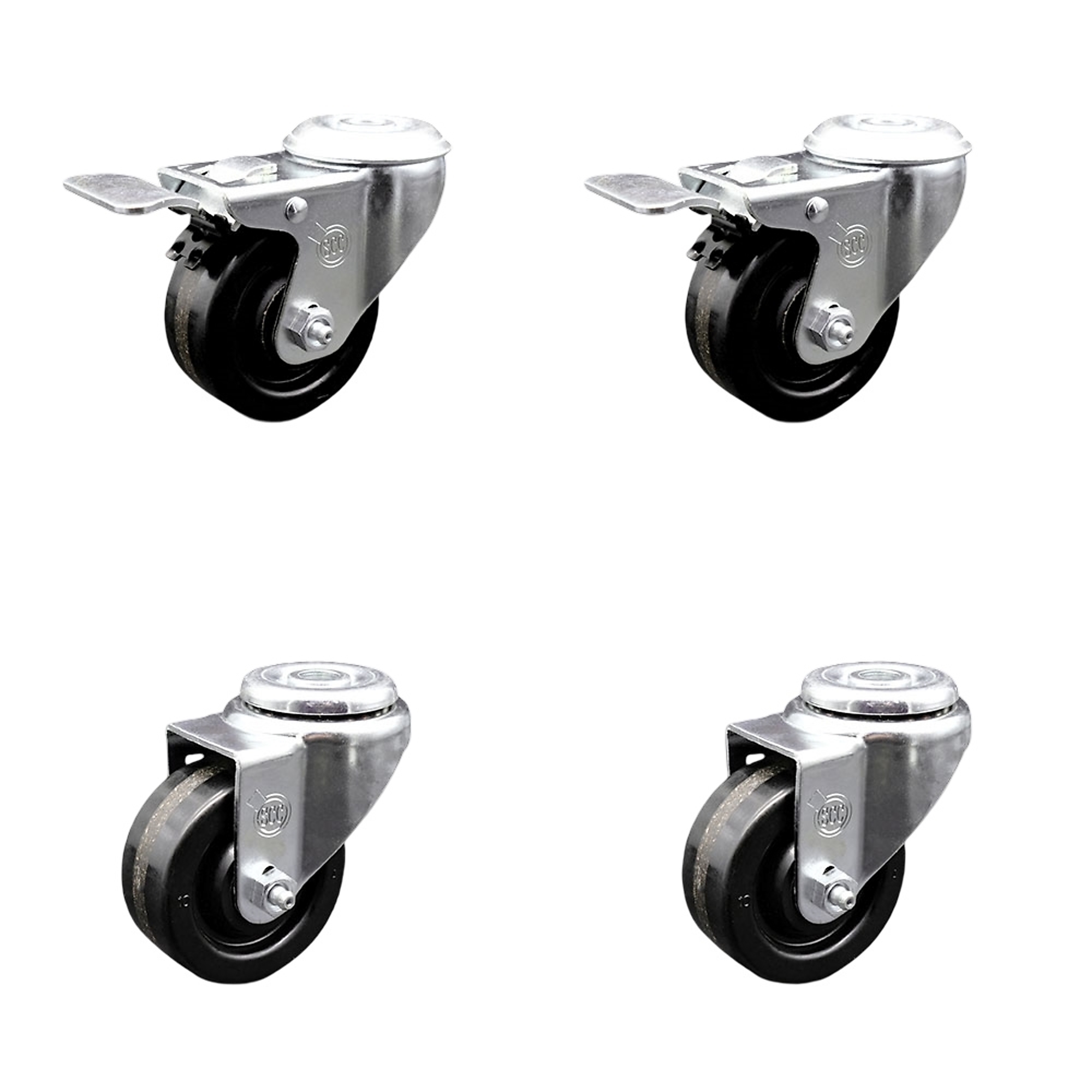 Service Caster, 3Inch x 1 1/4Inch Stem Casters, Wheel Diameter 3 in, Caster Type Swivel, Package (qty.) 4, Model SCC-BHTTL20S314-PHR-2-S-2