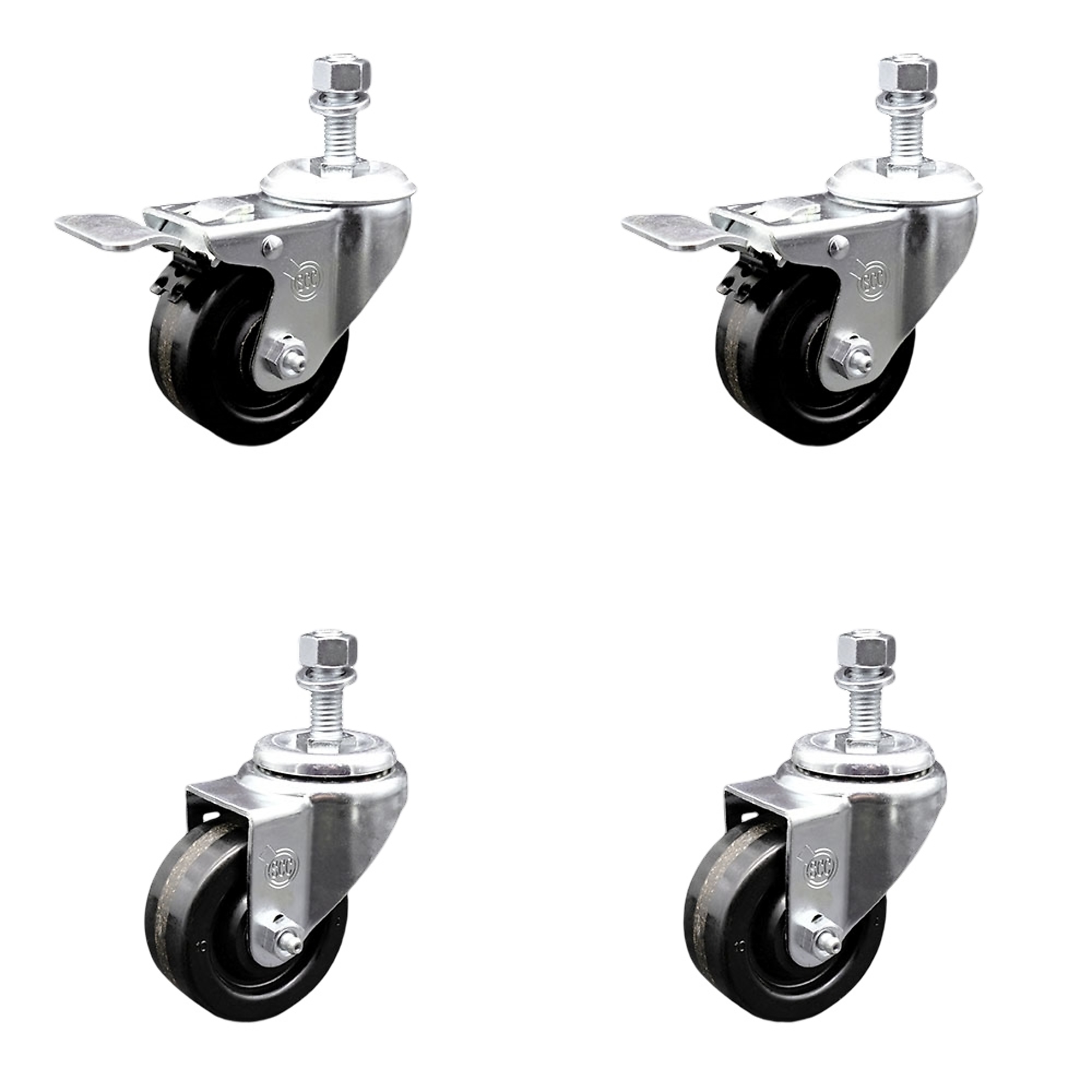 Service Caster, 3Inch x 1 1/4Inch Stem Casters, Wheel Diameter 3 in, Caster Type Swivel, Package (qty.) 4, Model SCC-TSTTL20S314-PHR-M1215-2-S-2