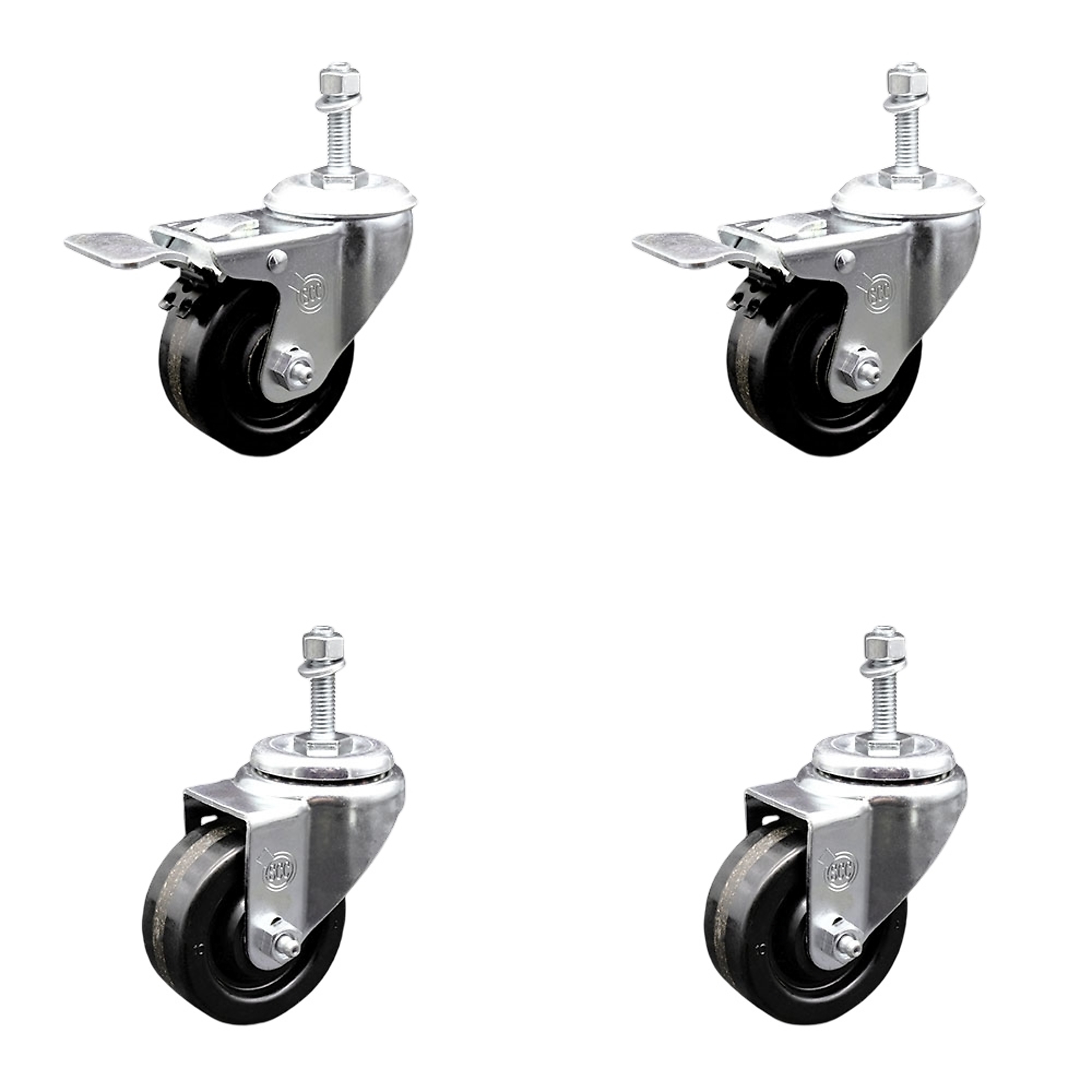 Service Caster, 3Inch x 1 1/4Inch Stem Casters, Wheel Diameter 3 in, Caster Type Swivel, Package (qty.) 4, Model SCC-TSTTL20S314-PHR-M1015-2-S-2