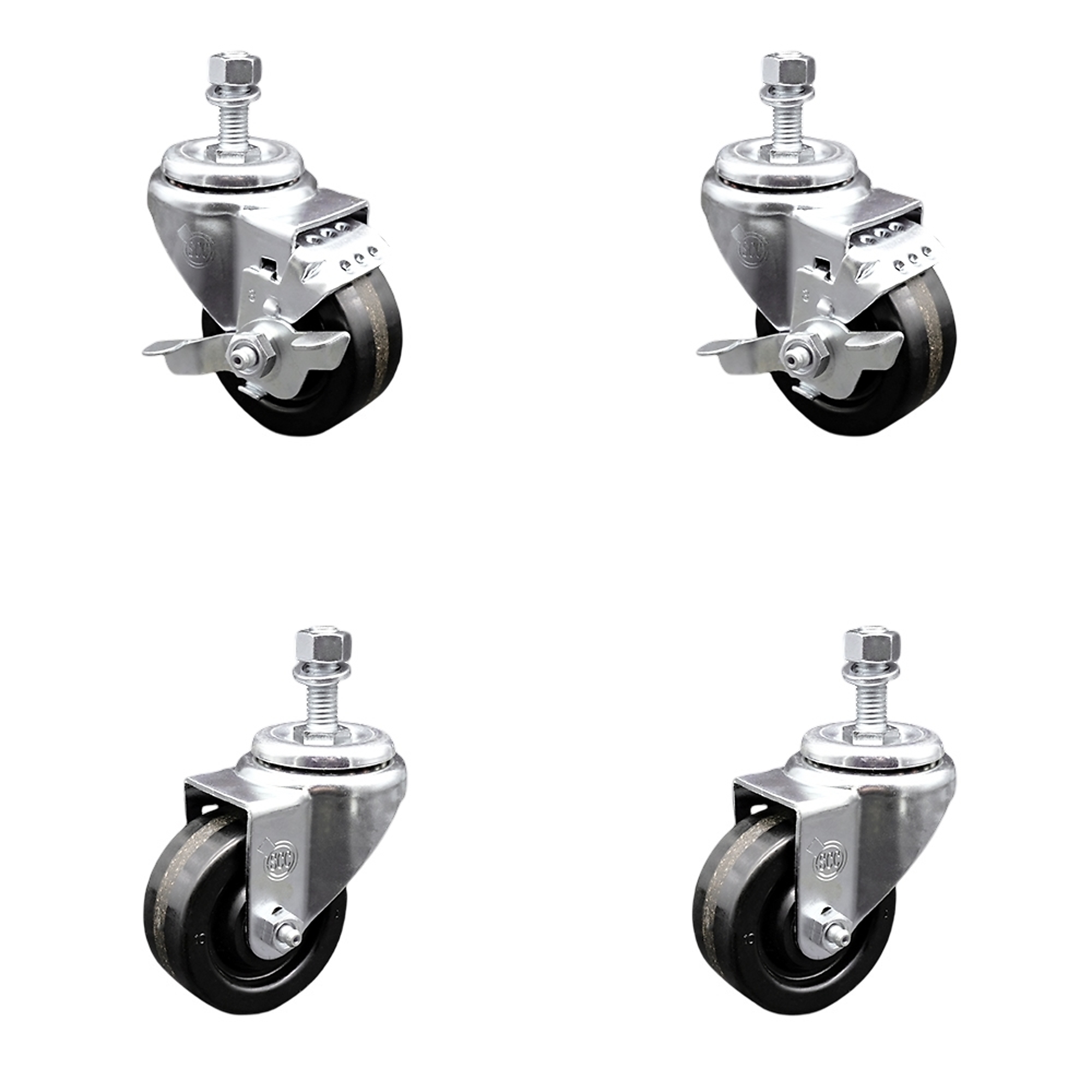 Service Caster, 3 1/2Inch x 1 1/4Inch Stem Casters, Wheel Diameter 3.5 in, Caster Type Swivel, Package (qty.) 4, Model SCC-TS20S3514-PHR-121315-2-TLB-